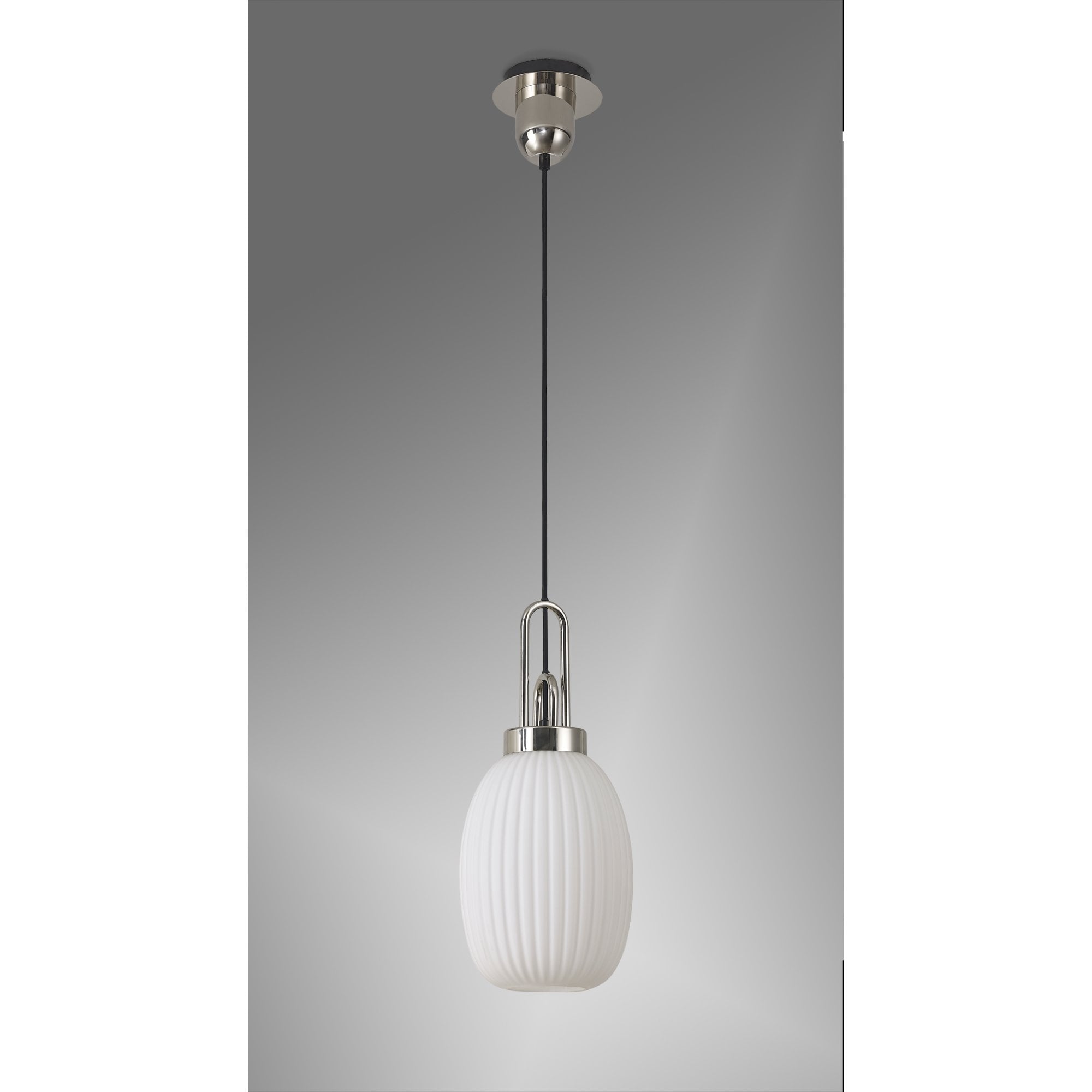 Fabula Springfield Single Pendant - 20cm Almond Ribbed Glass Shade - Polished Nickel & Opal Glass