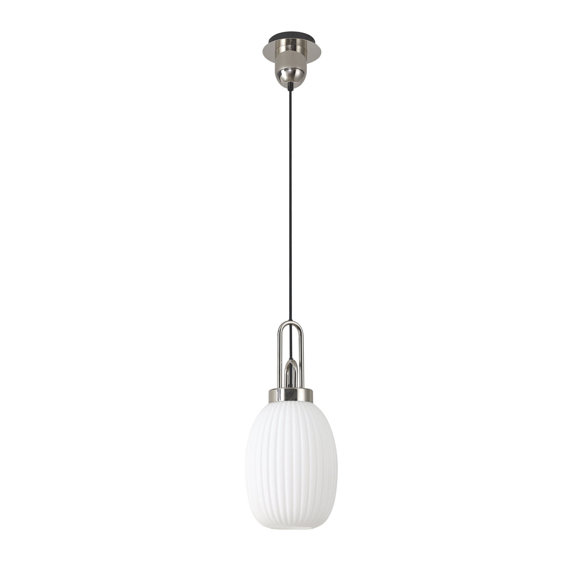 Fabula Springfield Single Pendant - 20cm Almond Ribbed Glass Shade - Polished Nickel & Opal Glass