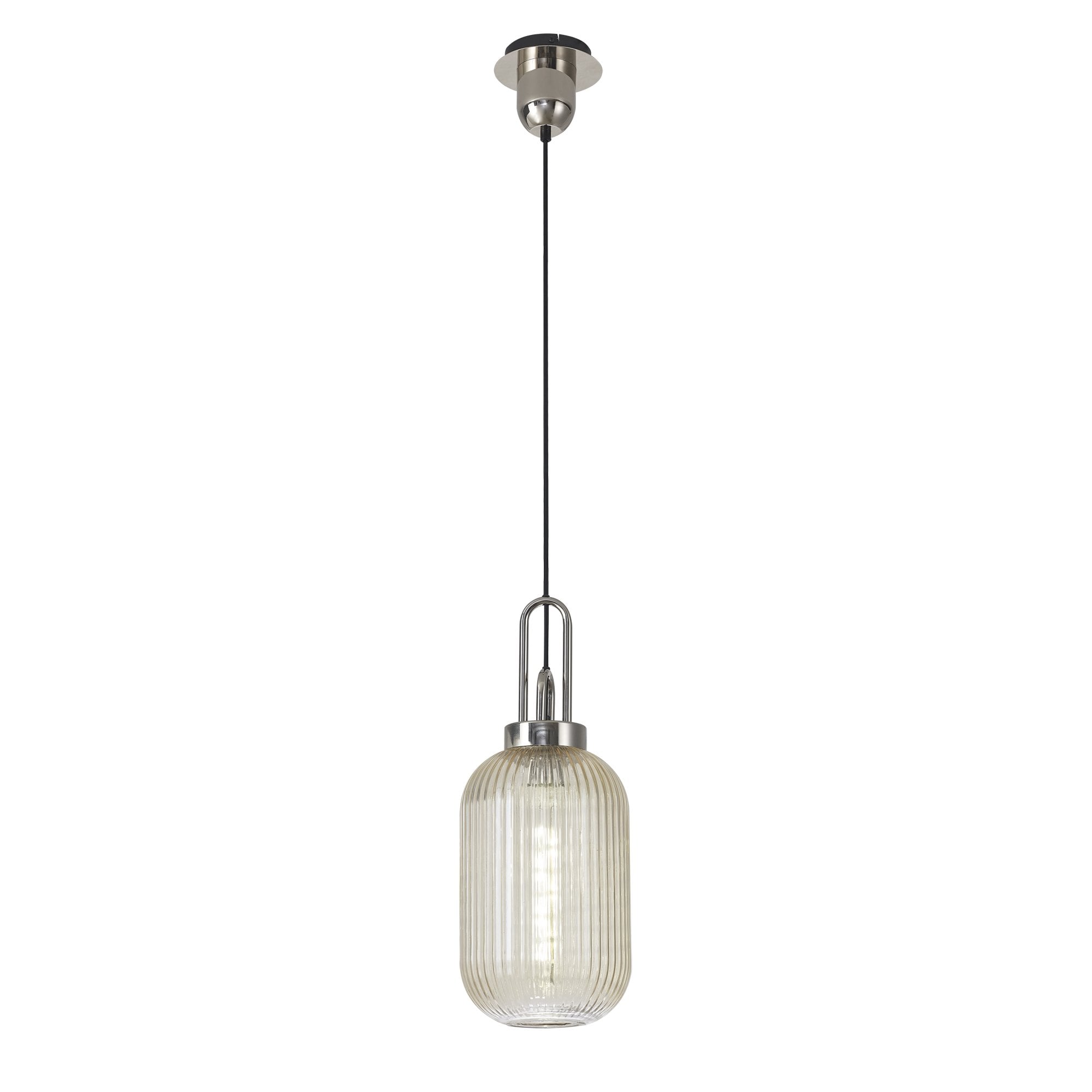Fabula Springfield Single Pendant - 20cm Tubular Ribbed Glass Shade - Polished Nickel & Champagne Glass