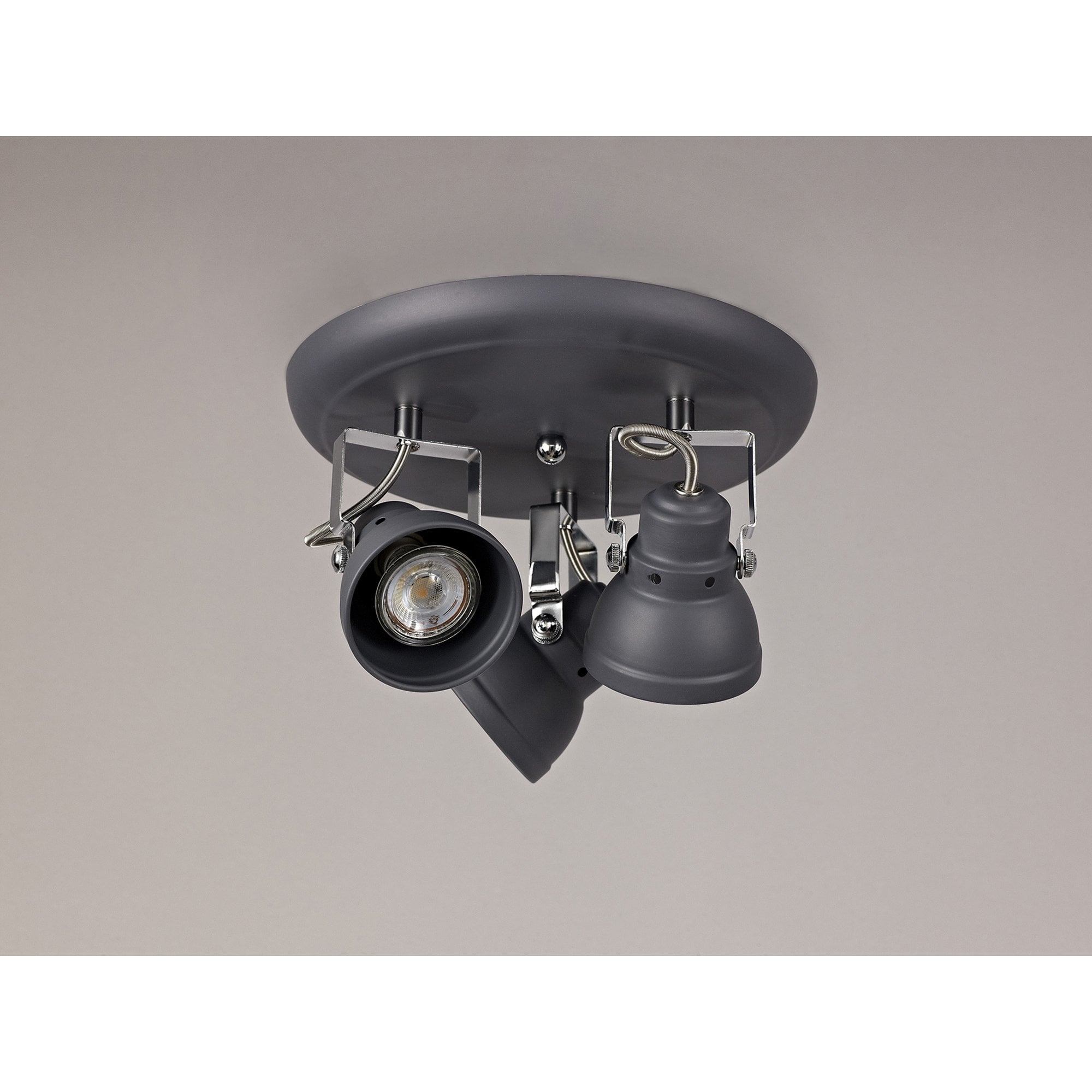 Fabula Thistle 3 Light Adjustable Round Spotlight - Matt Grey & Polished Chrome