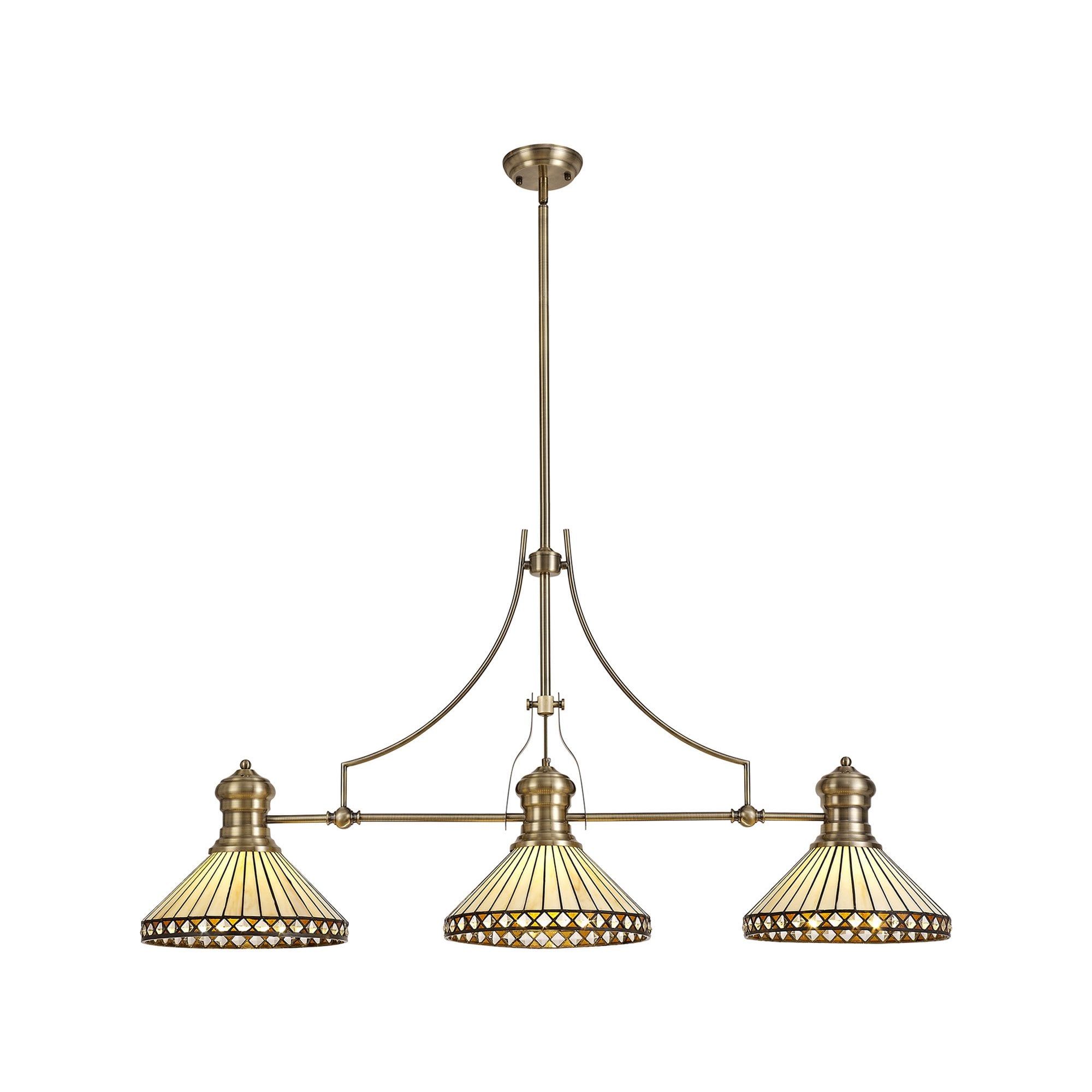 Fabula Westall 3 Light Linear Pendant - 30cm Tiffany Shade - Antique Brass, Amber & Cream