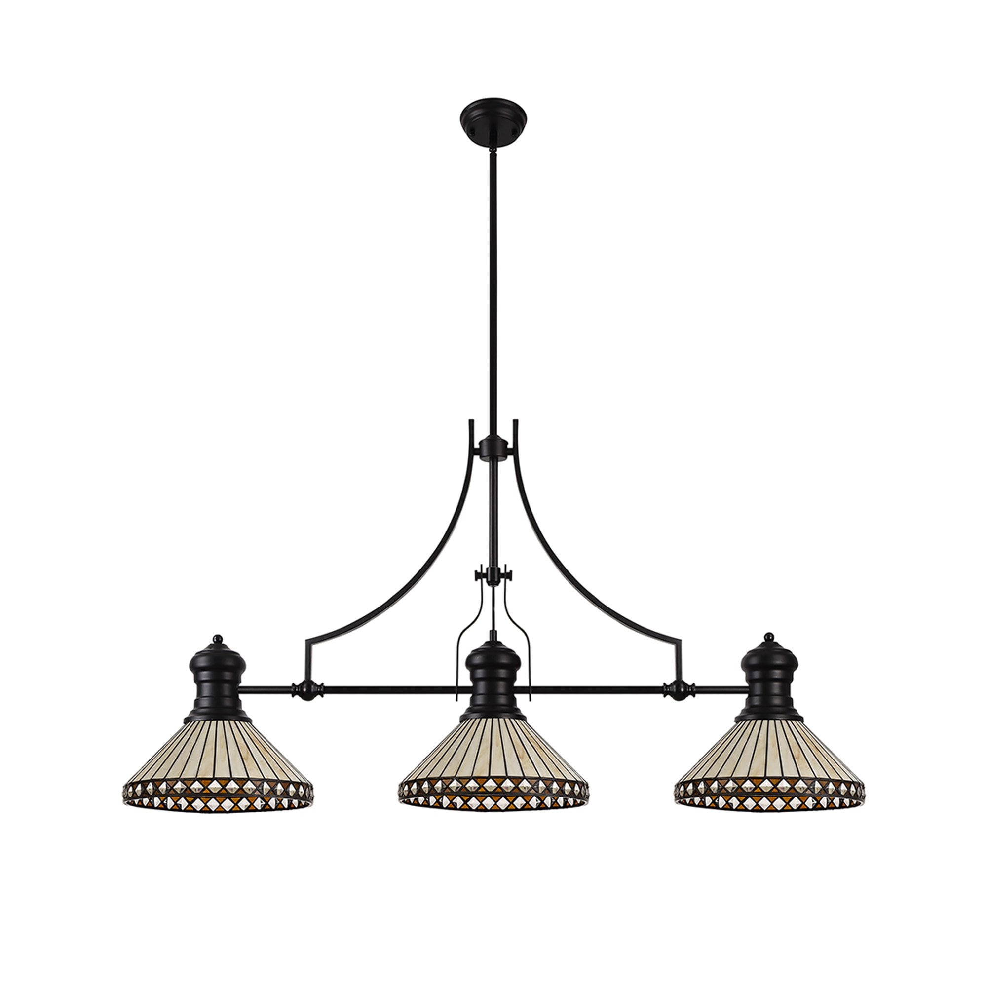 Fabula Westall 3 Light Linear Pendant - 30cm Tiffany Shade - Matt Black, Amber & Cream