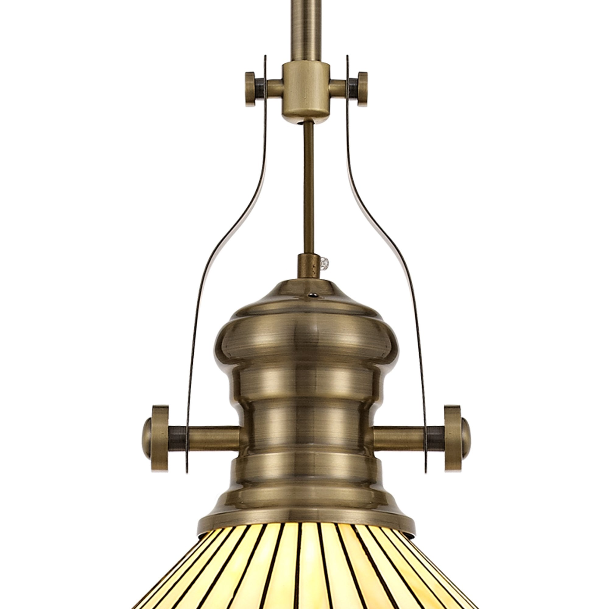Fabula Westall Single Pendant - 30cm Tiffany Shade - Antique Brass, Amber & Cream