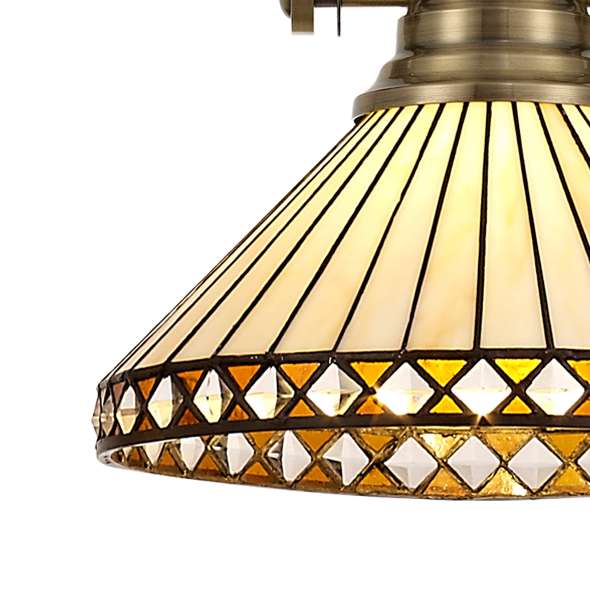 Fabula Westall Single Pendant - 30cm Tiffany Shade - Antique Brass, Amber & Cream