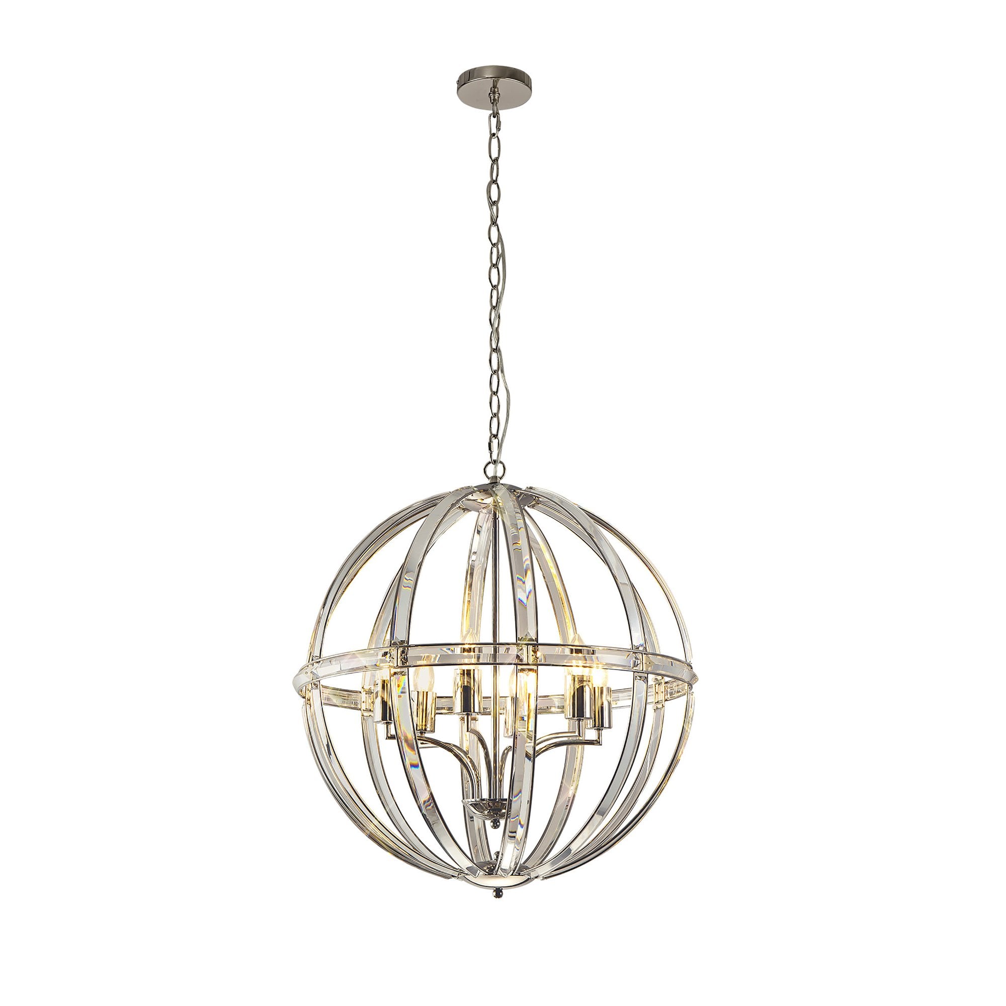 Fabula Woodford Large 6 Light Round Pendant - Polished Nickel