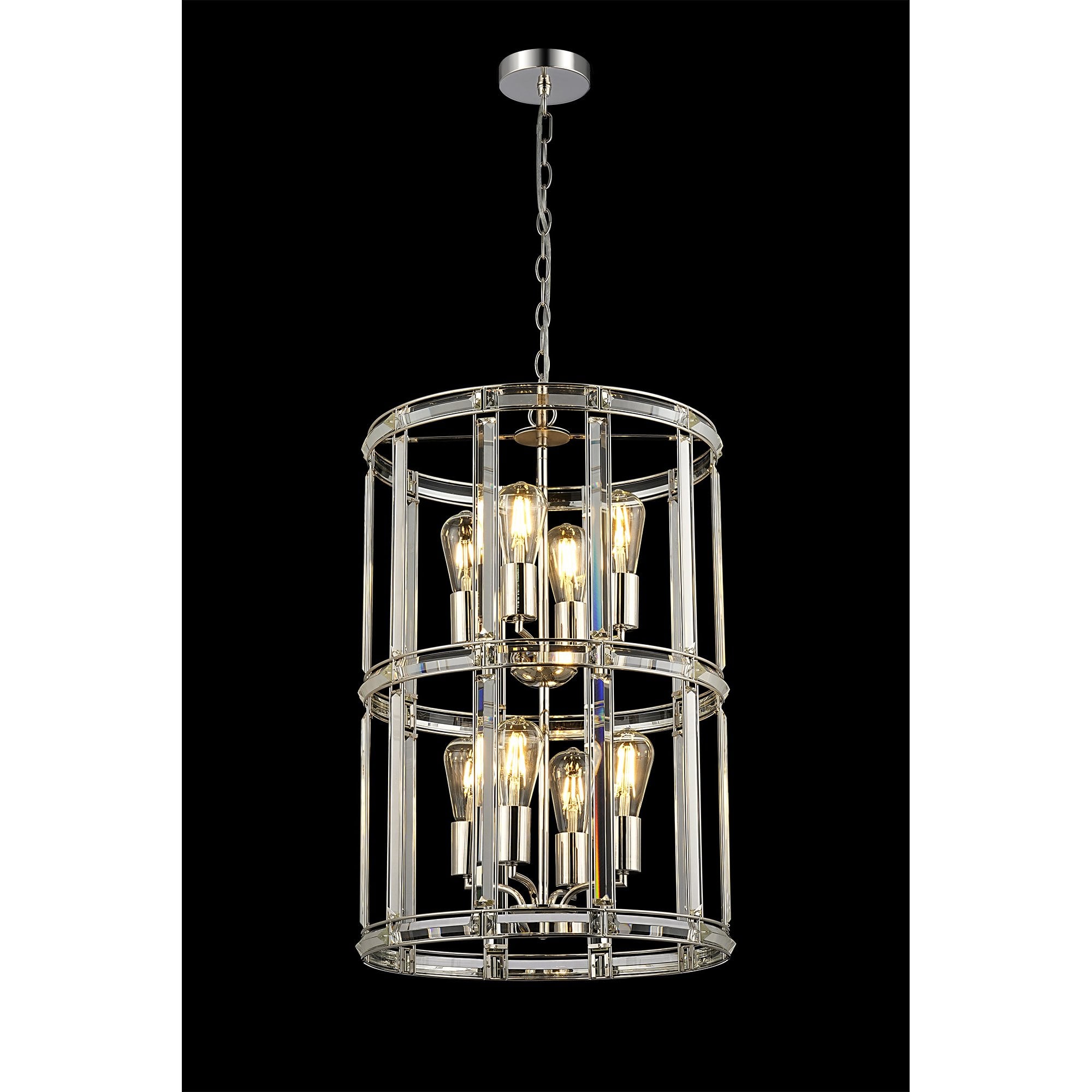 Fabula Woodford Medium 8 Light Round Column Pendant - Polished Nickel