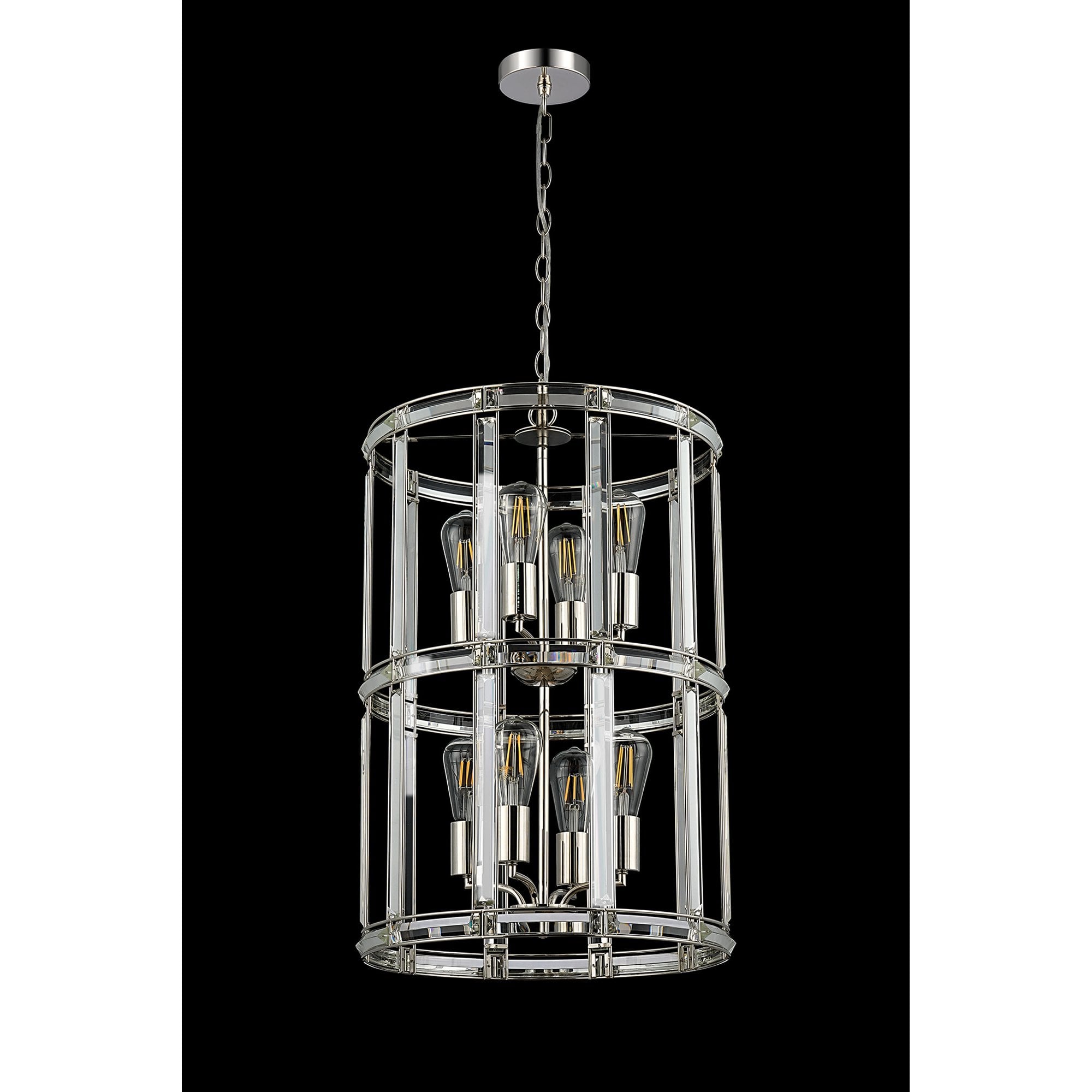 Fabula Woodford Medium 8 Light Round Column Pendant - Polished Nickel