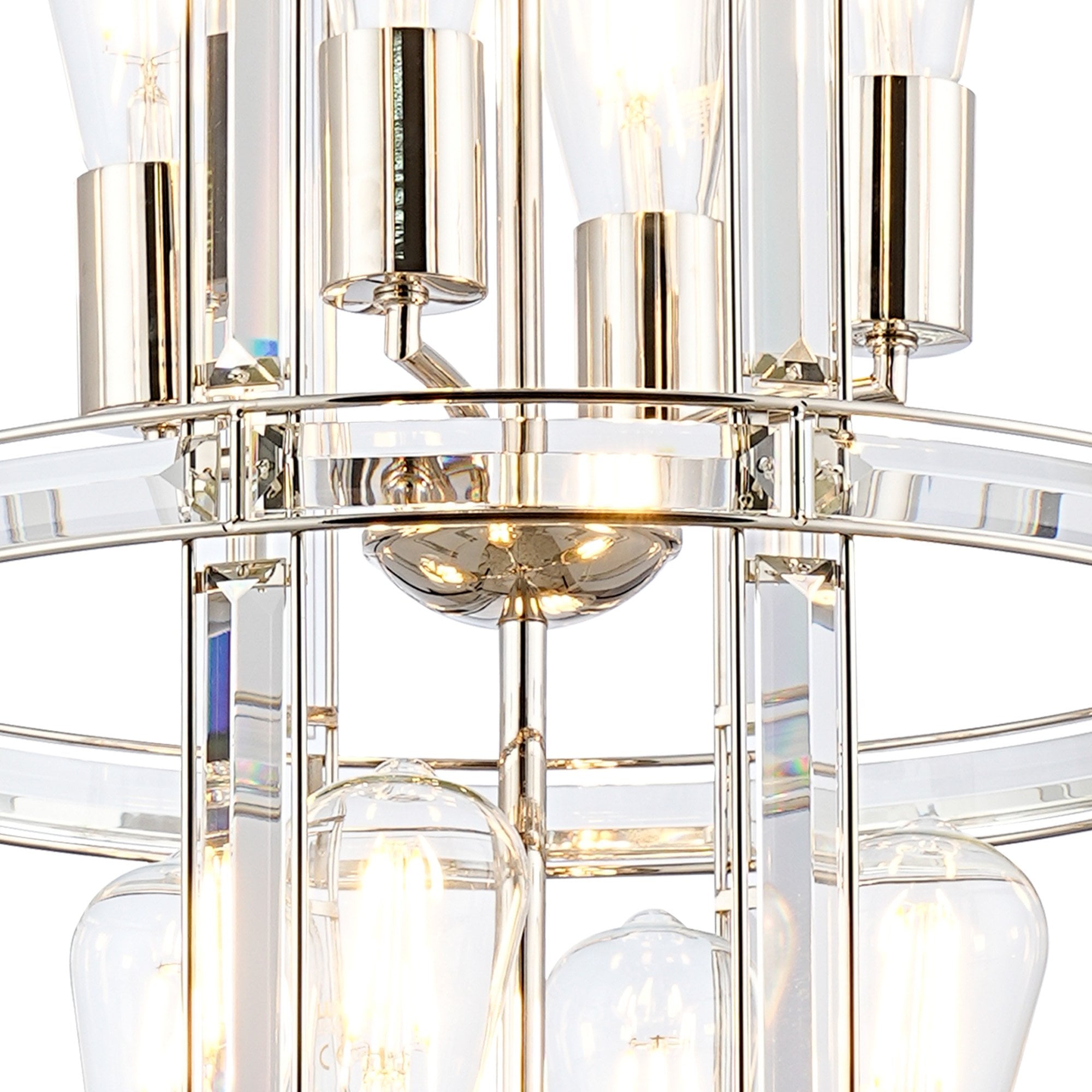 Fabula Woodford Medium 8 Light Round Column Pendant - Polished Nickel
