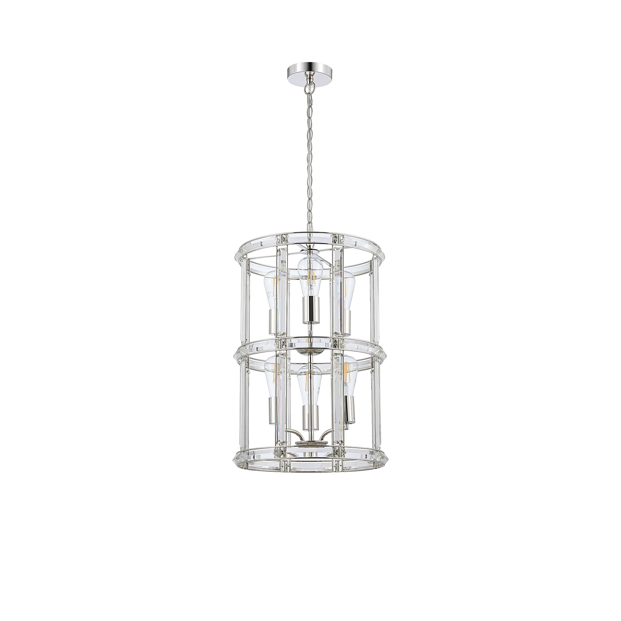 Fabula Woodford Small 6 Light Round Column Pendant - Polished Nickel