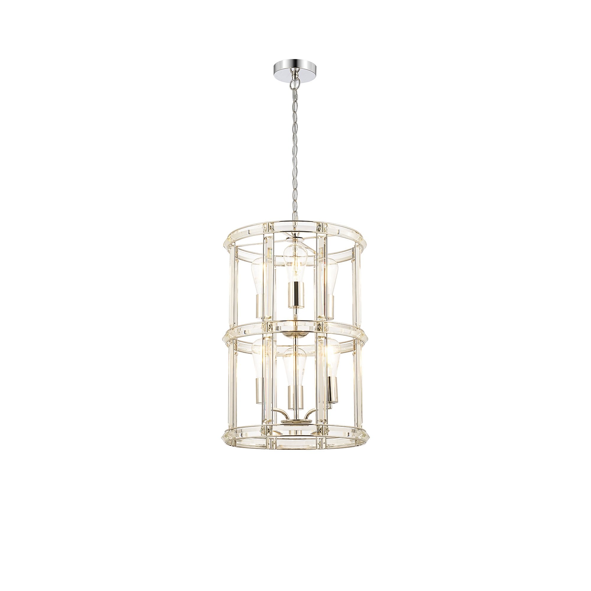 Fabula Woodford Small 6 Light Round Column Pendant - Polished Nickel