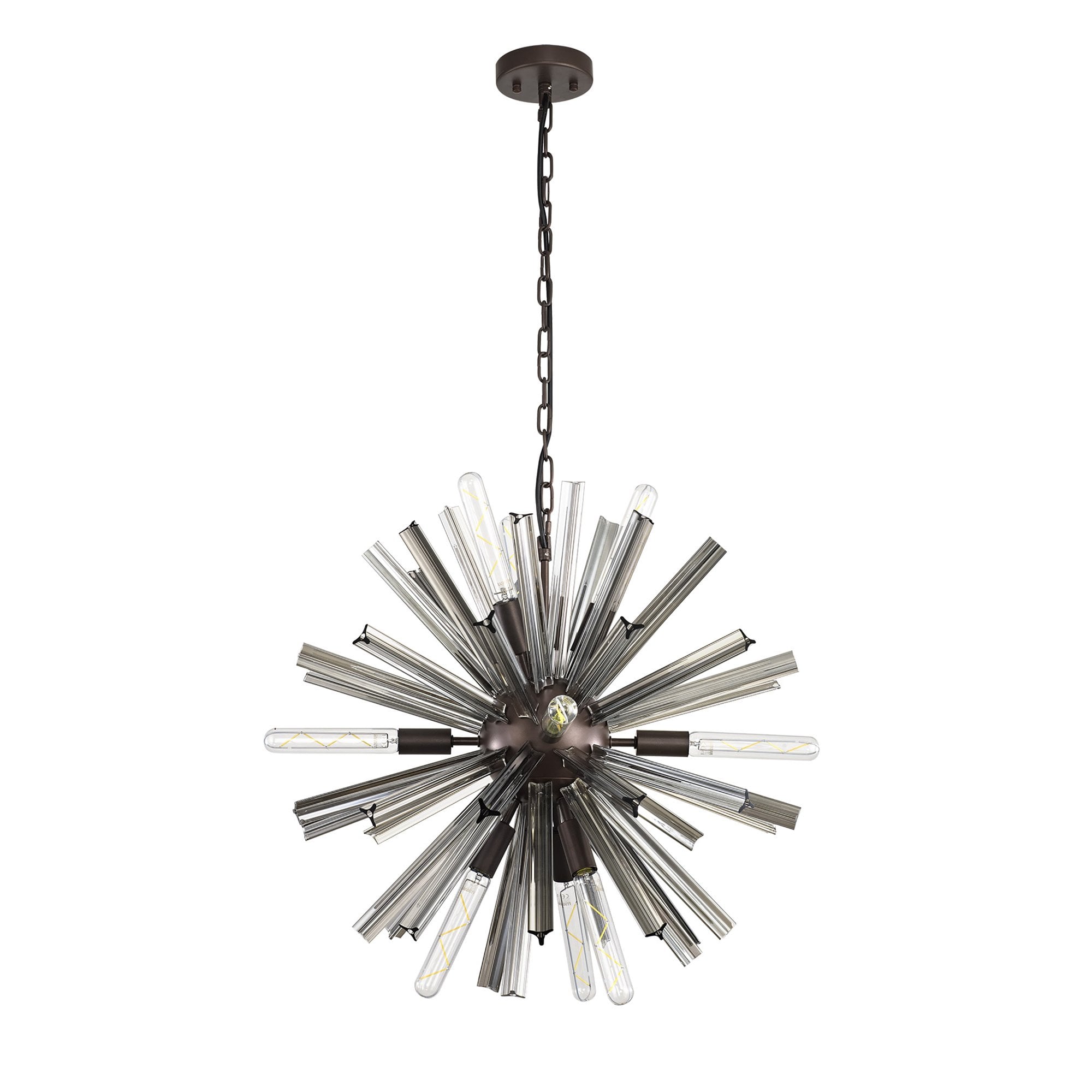 Fabula Wordworth 10 Light Round Pendant - Brown Oxide & Smoke Glass