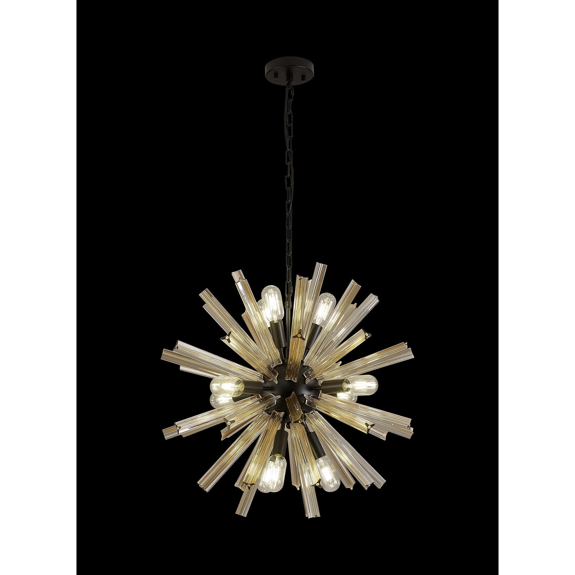 Fabula Wordworth 10 Light Round Pendant - Matt Black & Champagne Gold Glass