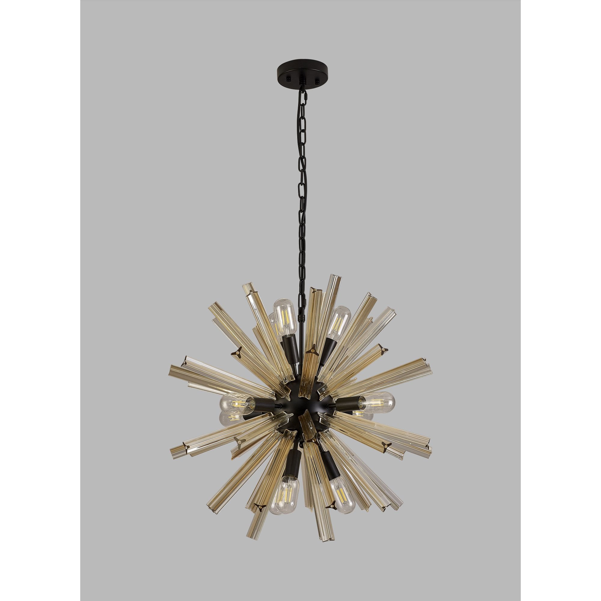Fabula Wordworth 10 Light Round Pendant - Matt Black & Champagne Gold Glass