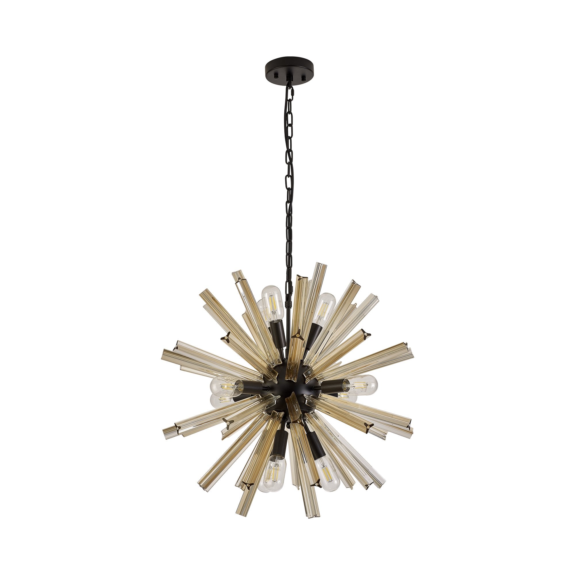 Fabula Wordworth 10 Light Round Pendant - Matt Black & Champagne Gold Glass