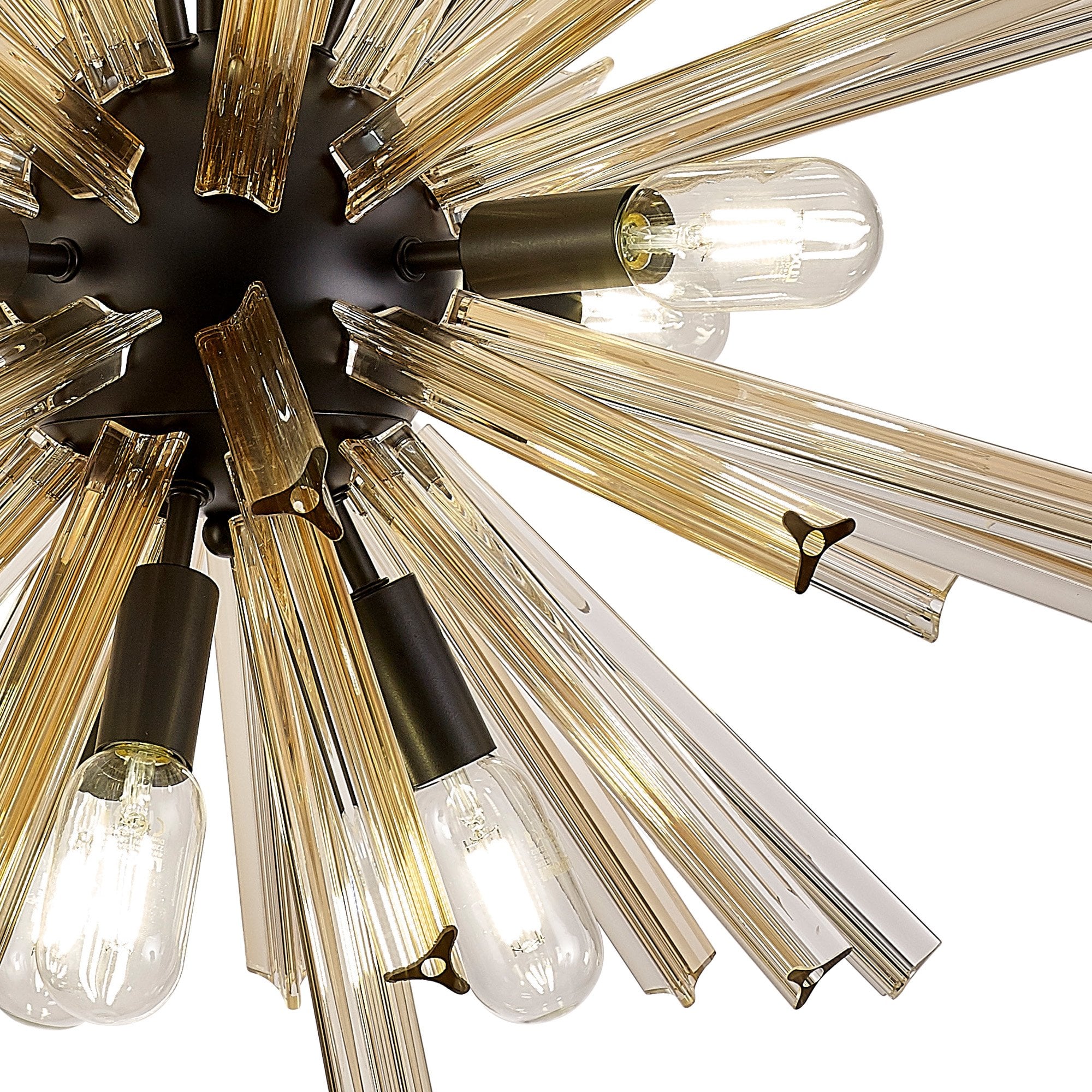 Fabula Wordworth 10 Light Round Pendant - Matt Black & Champagne Gold Glass
