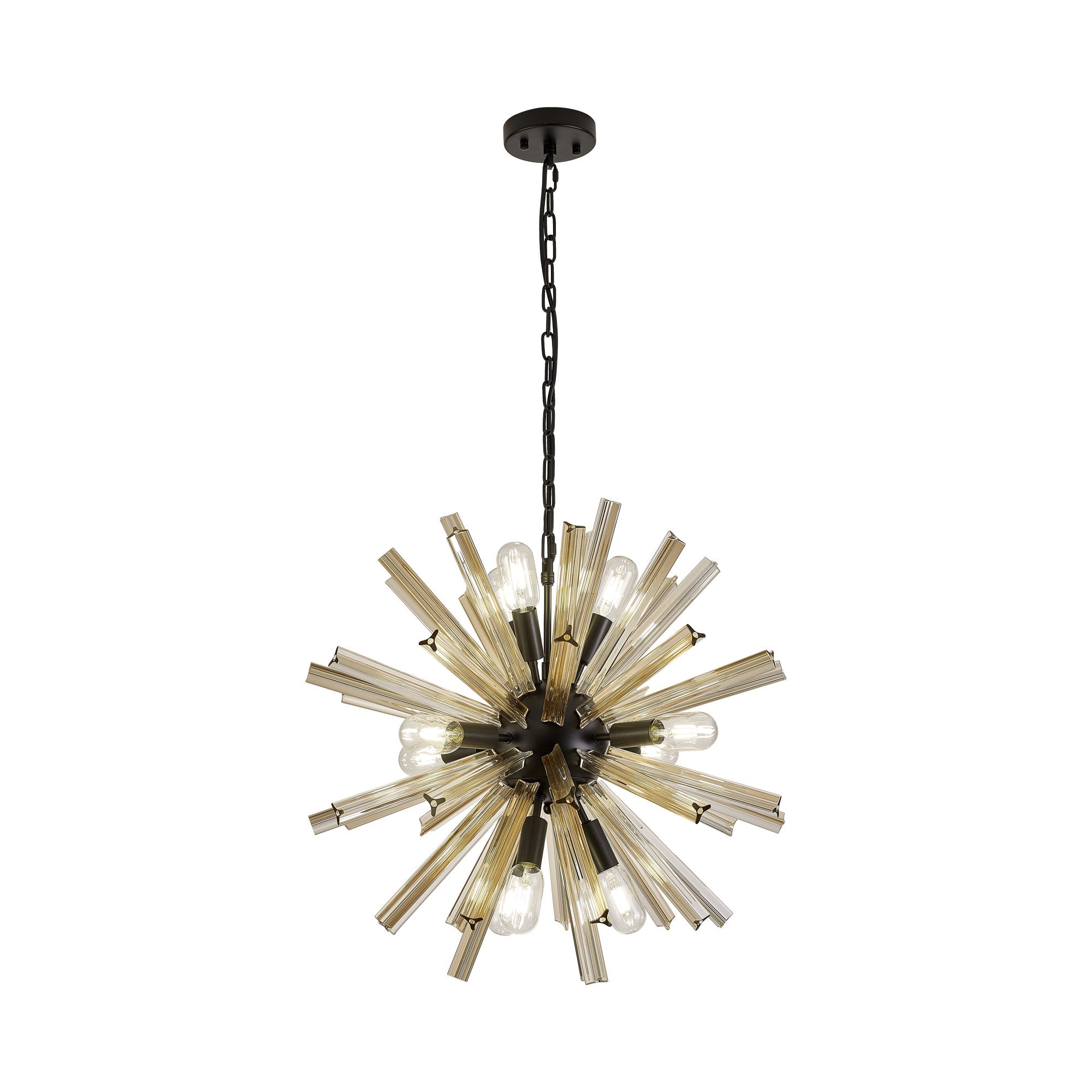 Fabula Wordworth 10 Light Round Pendant - Matt Black & Champagne Gold Glass