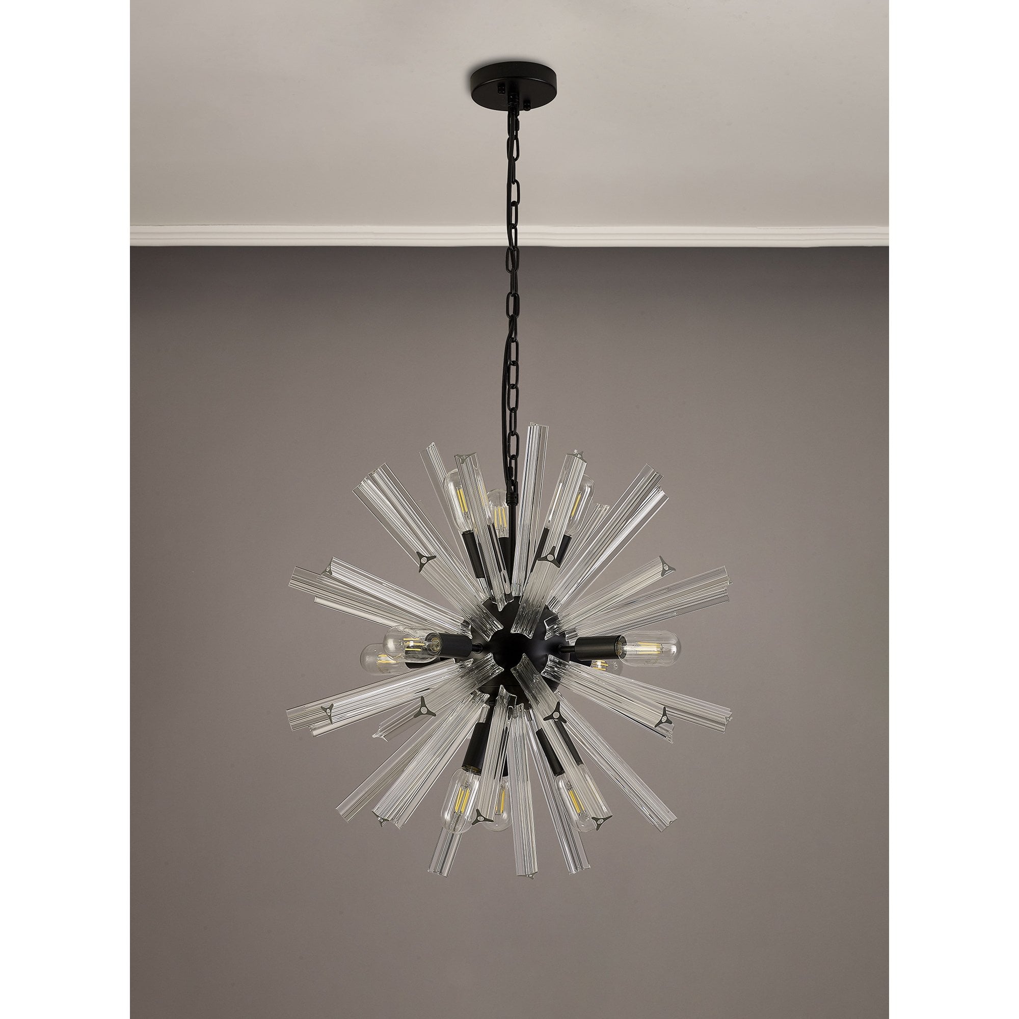Fabula Wordworth 10 Light Round Pendant - Matt Black & Clear Glass