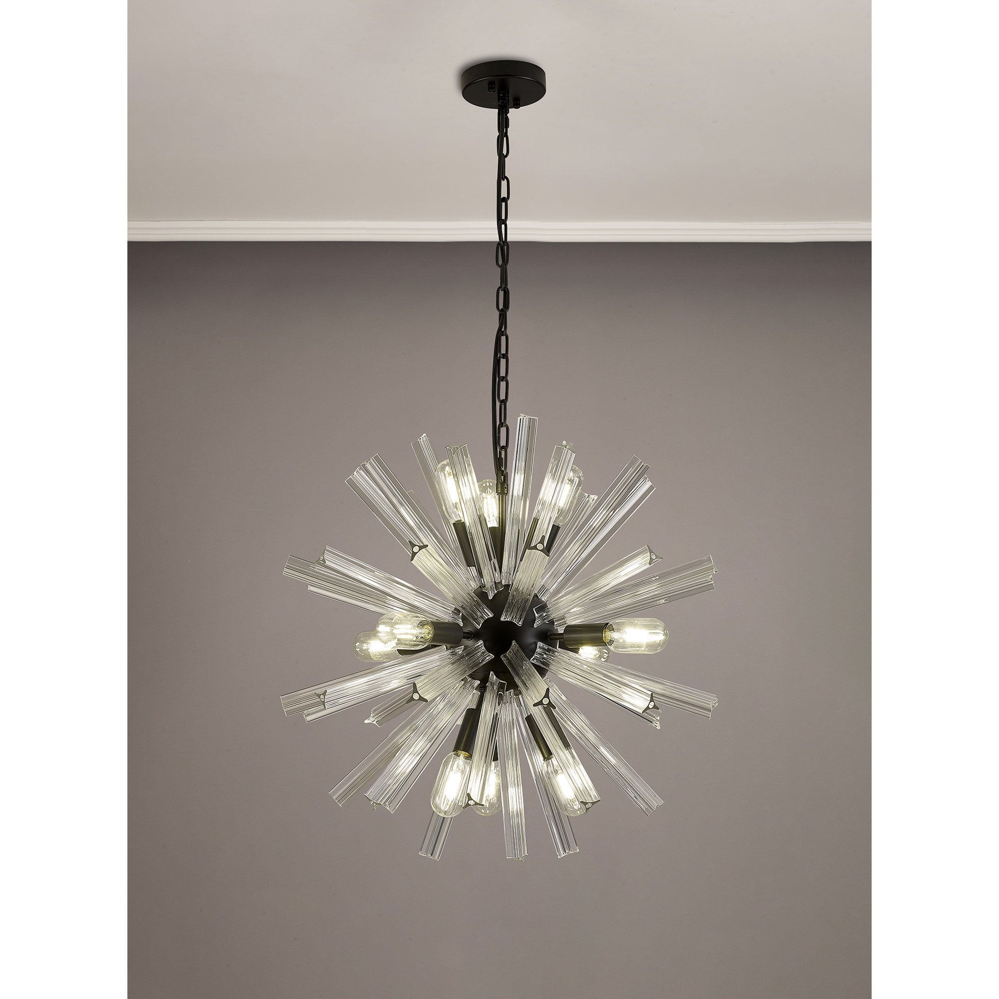 Fabula Wordworth 10 Light Round Pendant - Matt Black & Clear Glass