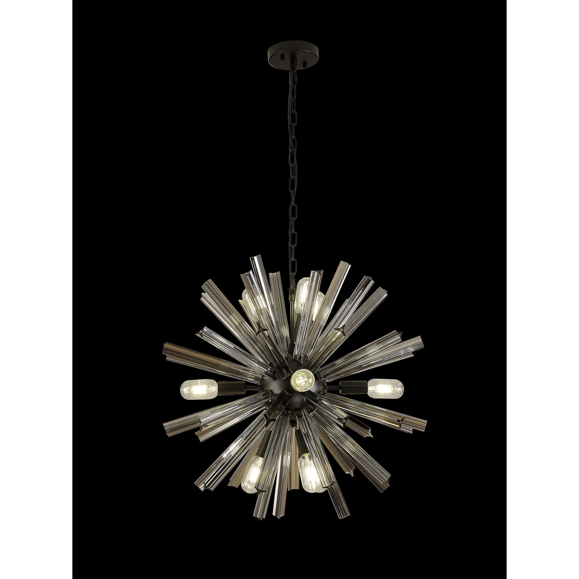Fabula Wordworth 10 Light Round Pendant - Matt Black & Smoke Glass
