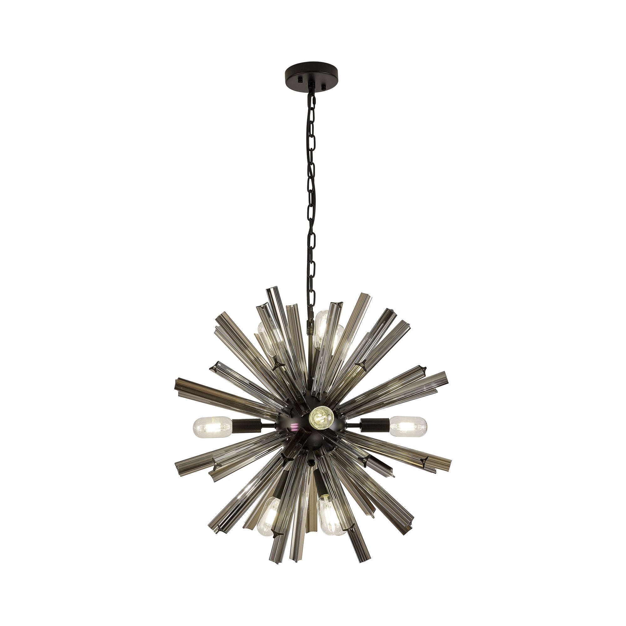 Fabula Wordworth 10 Light Round Pendant - Matt Black & Smoke Glass