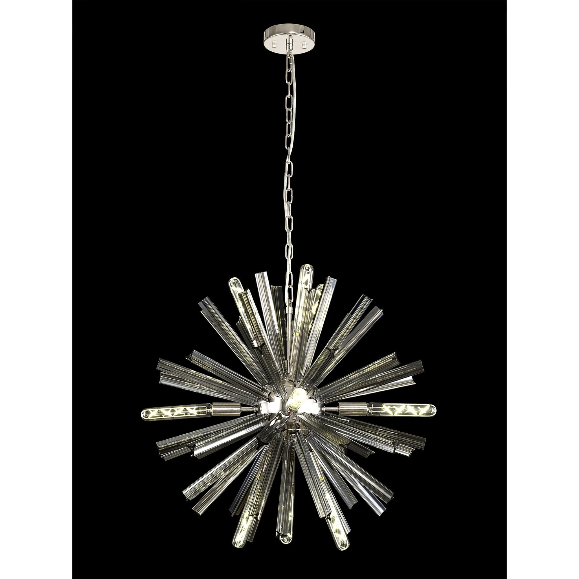 Fabula Wordworth 10 Light Round Pendant - Polished Nickel & Smoke Glass