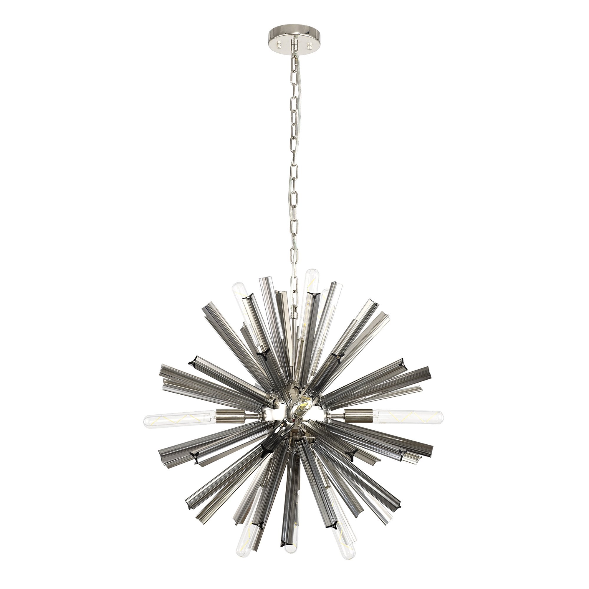 Fabula Wordworth 10 Light Round Pendant - Polished Nickel & Smoke Glass