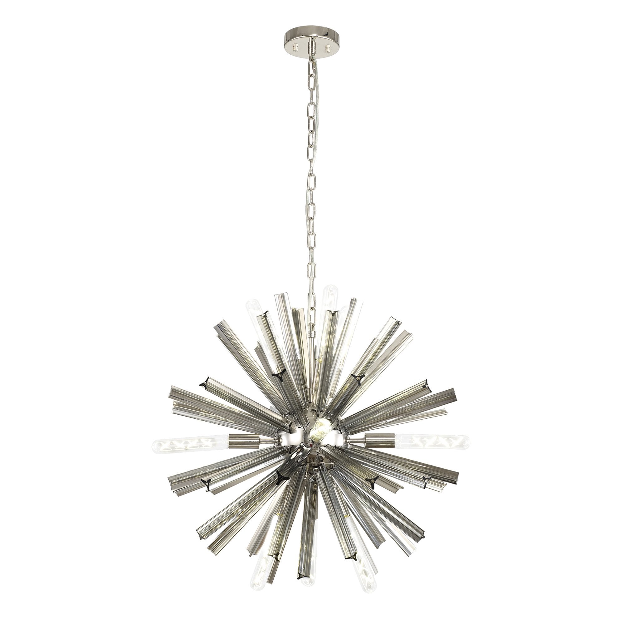 Fabula Wordworth 10 Light Round Pendant - Polished Nickel & Smoke Glass