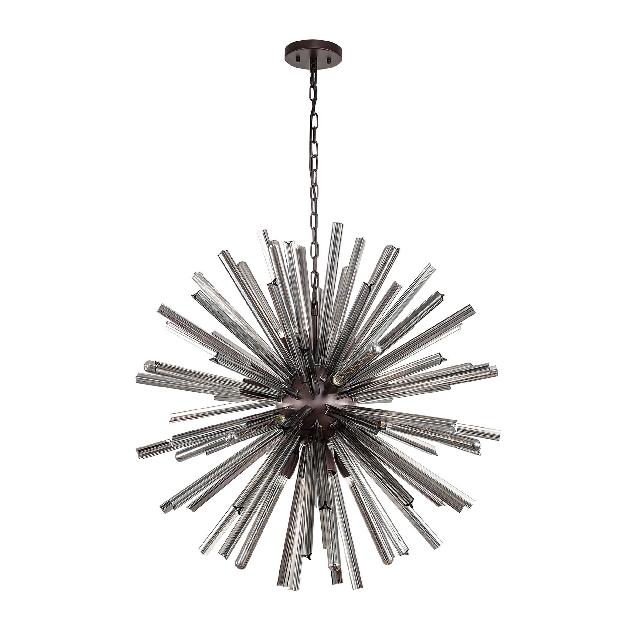 Fabula Wordworth 16 Light Round Pendant - Brown Oxide & Smoke Glass