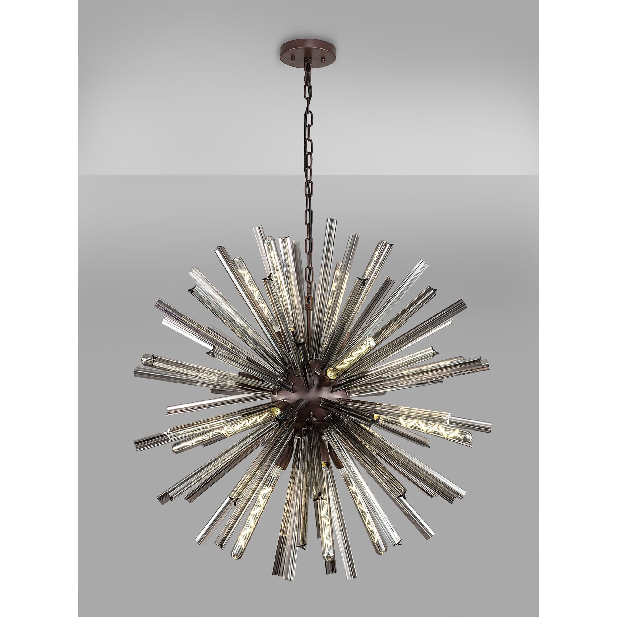 Fabula Wordworth 16 Light Round Pendant - Brown Oxide & Smoke Glass