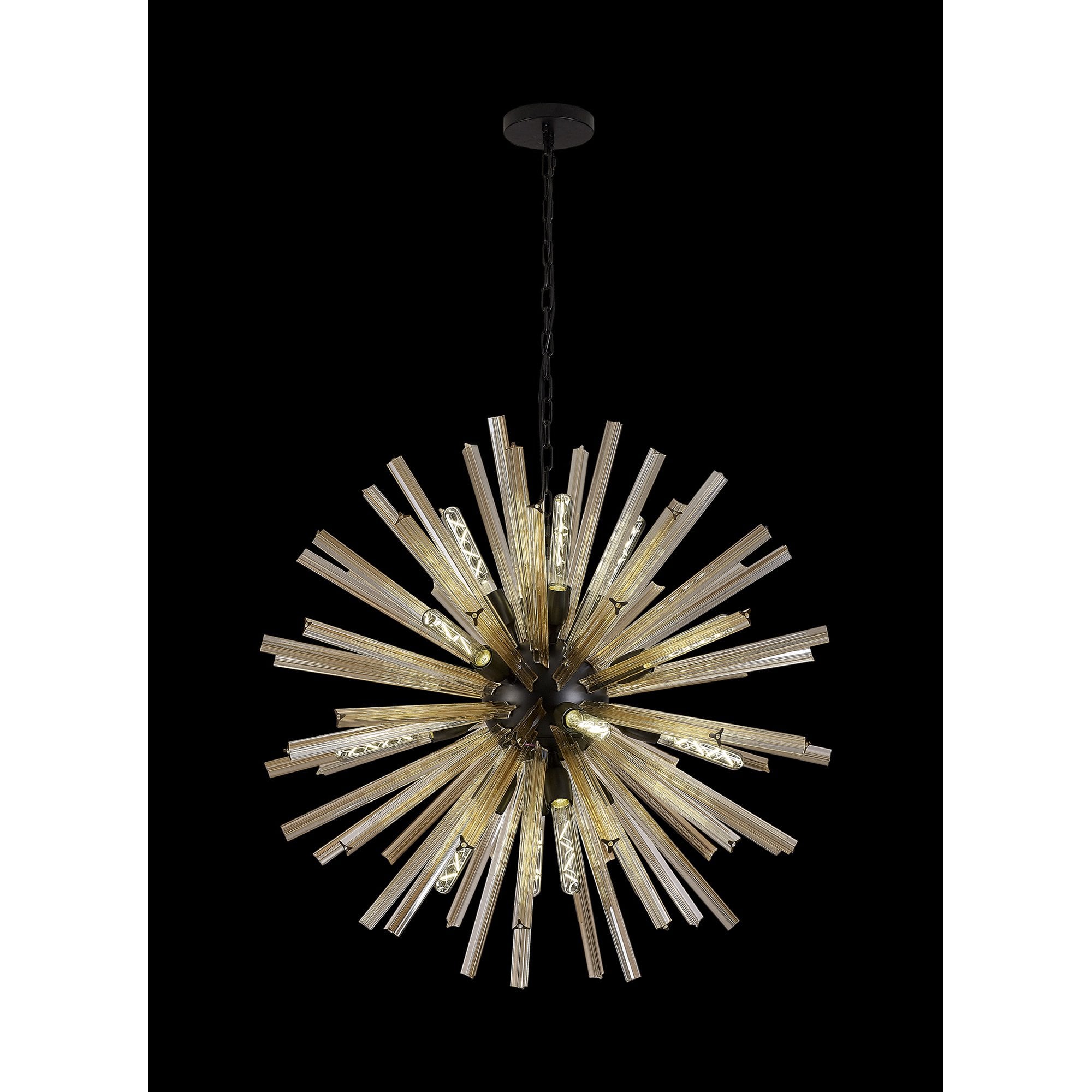 Fabula Wordworth 16 Light Round Pendant - Matt Black & Champagne Gold Glass