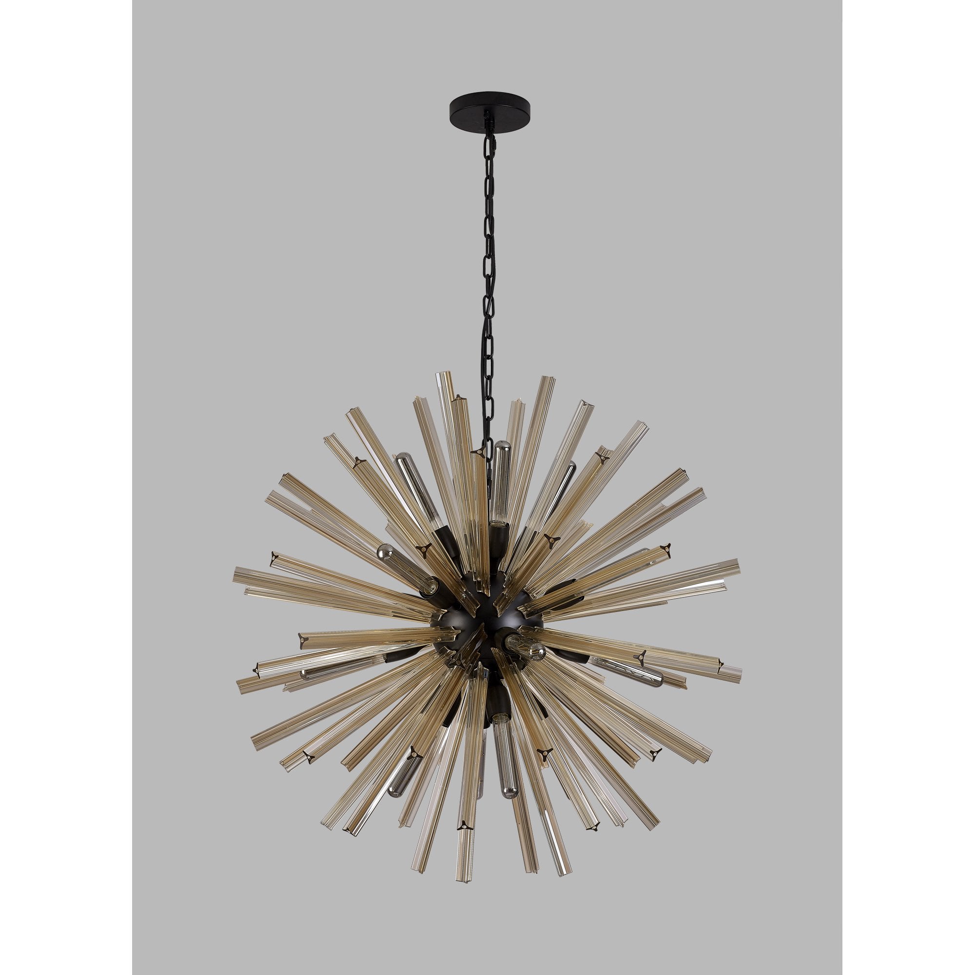 Fabula Wordworth 16 Light Round Pendant - Matt Black & Champagne Gold Glass