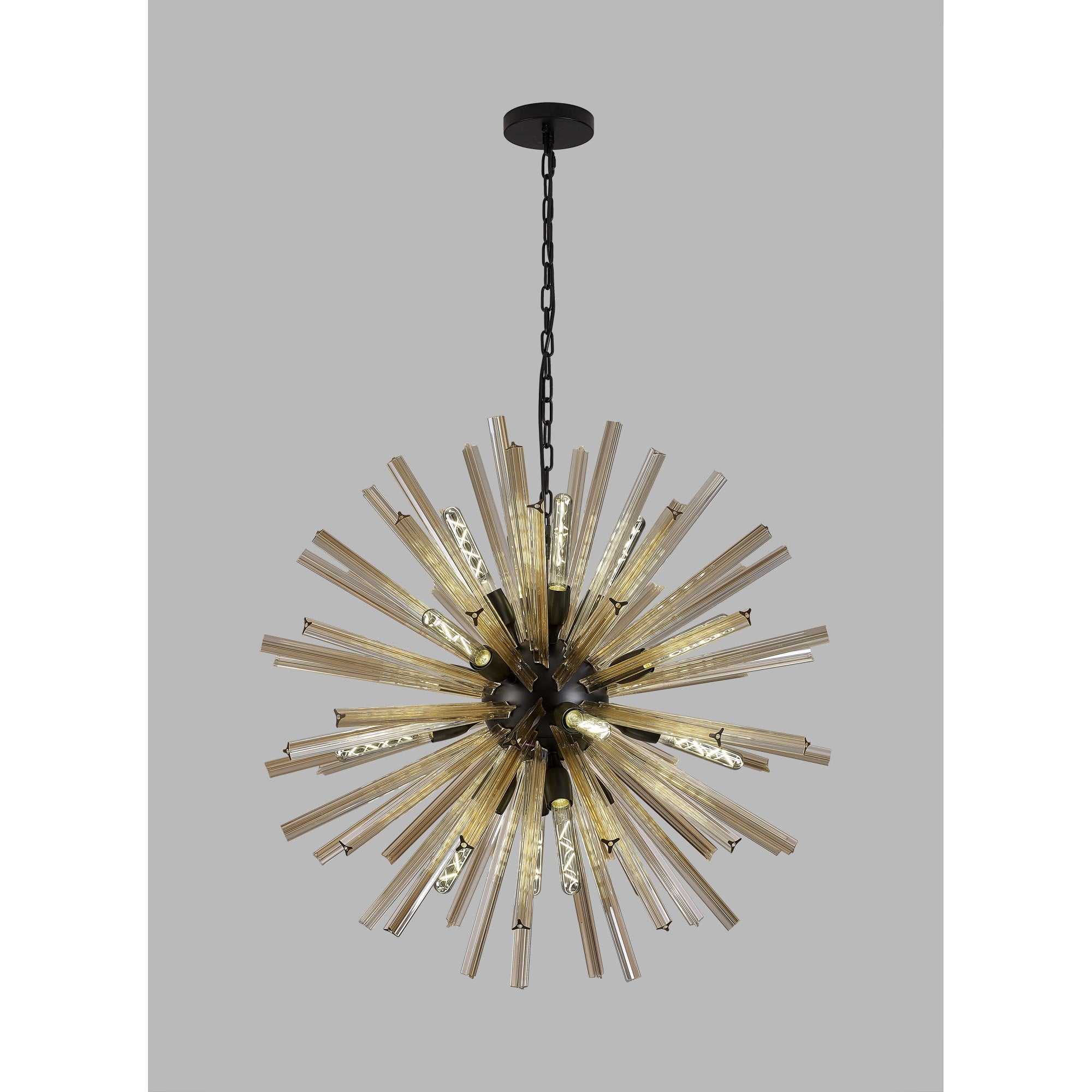 Fabula Wordworth 16 Light Round Pendant - Matt Black & Champagne Gold Glass