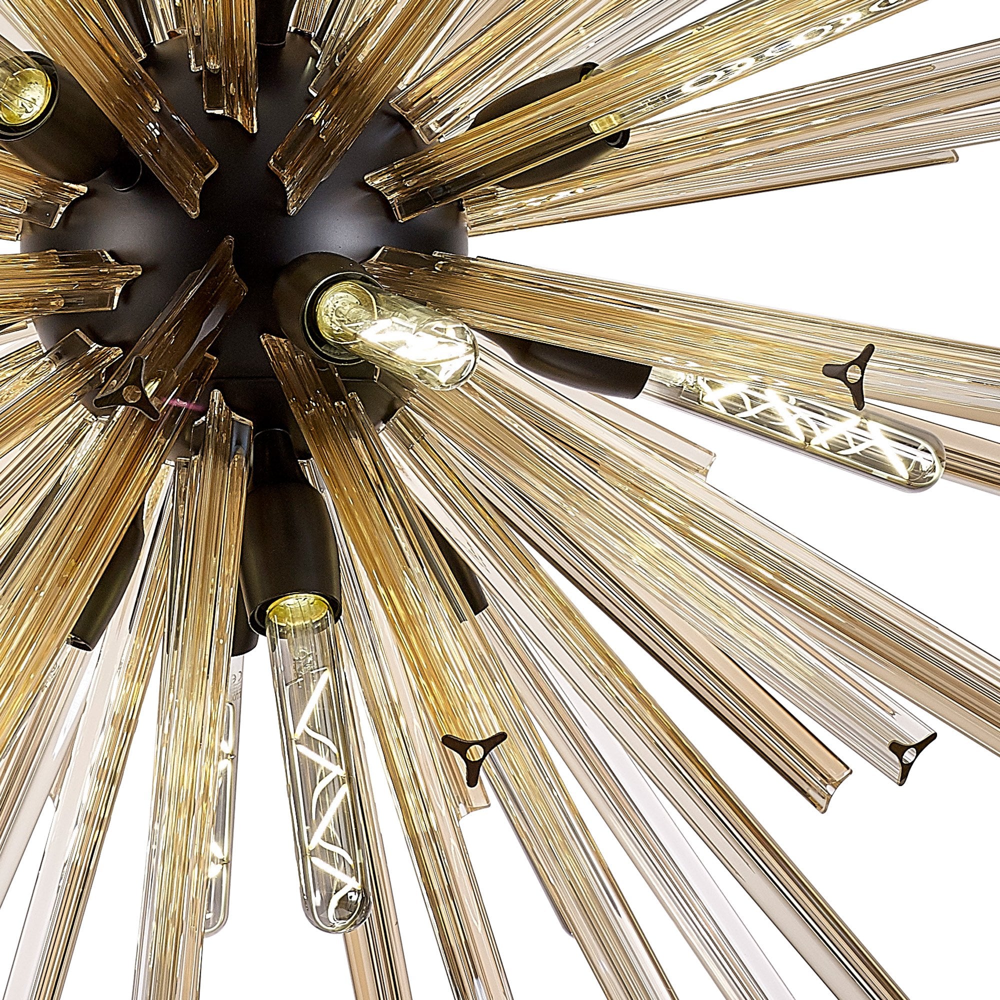 Fabula Wordworth 16 Light Round Pendant - Matt Black & Champagne Gold Glass