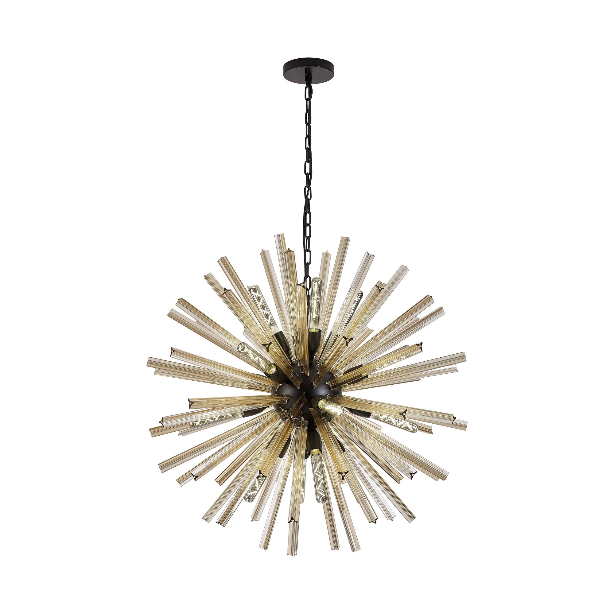 Fabula Wordworth 16 Light Round Pendant - Matt Black & Champagne Gold Glass