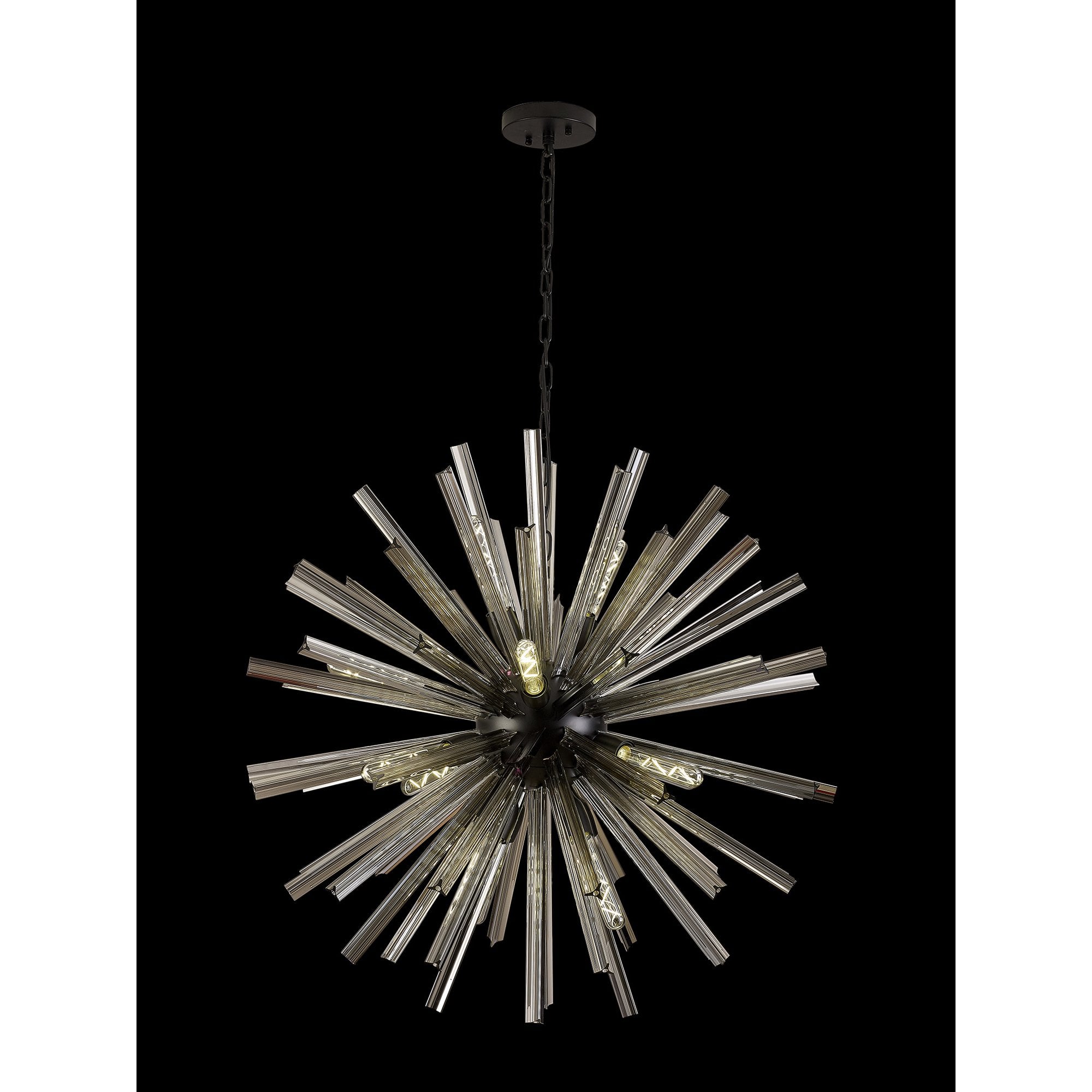 Fabula Wordworth 16 Light Round Pendant - Matt Black & Smoke Glass