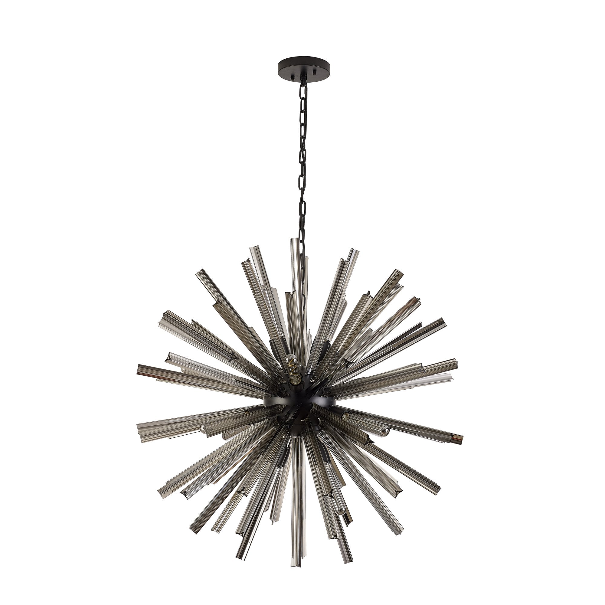 Fabula Wordworth 16 Light Round Pendant - Matt Black & Smoke Glass