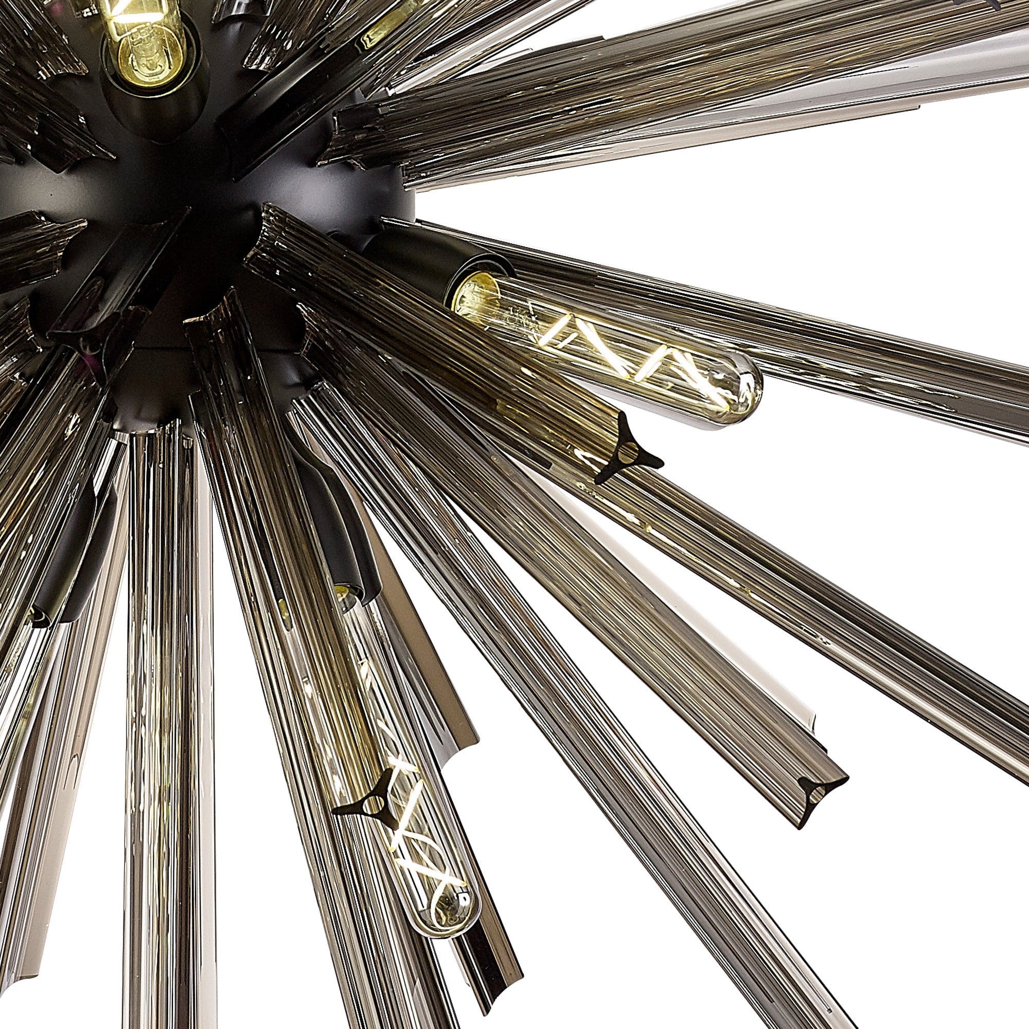 Fabula Wordworth 16 Light Round Pendant - Matt Black & Smoke Glass