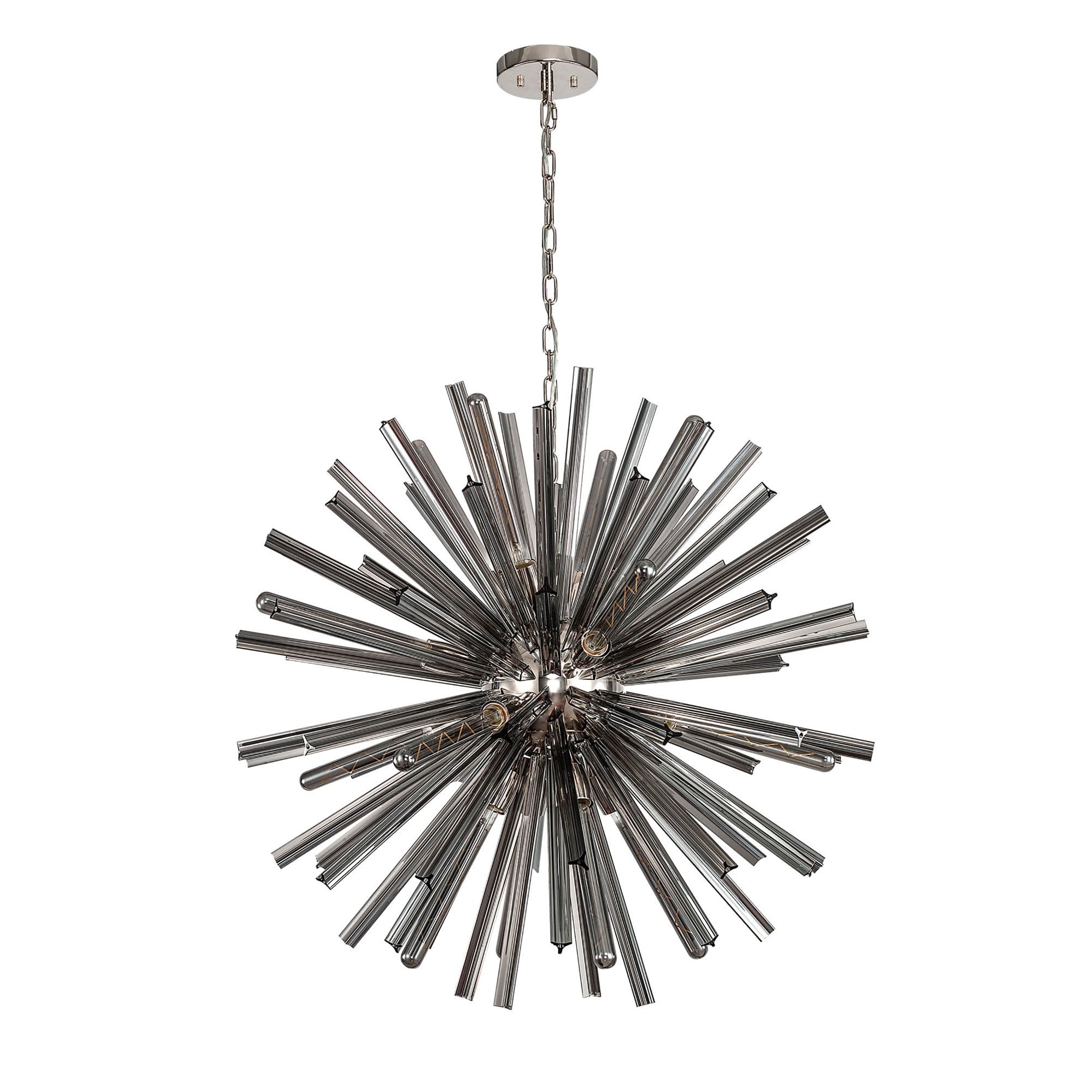 Fabula Wordworth 16 Light Round Pendant - Polished Nickel & Smoke Glass