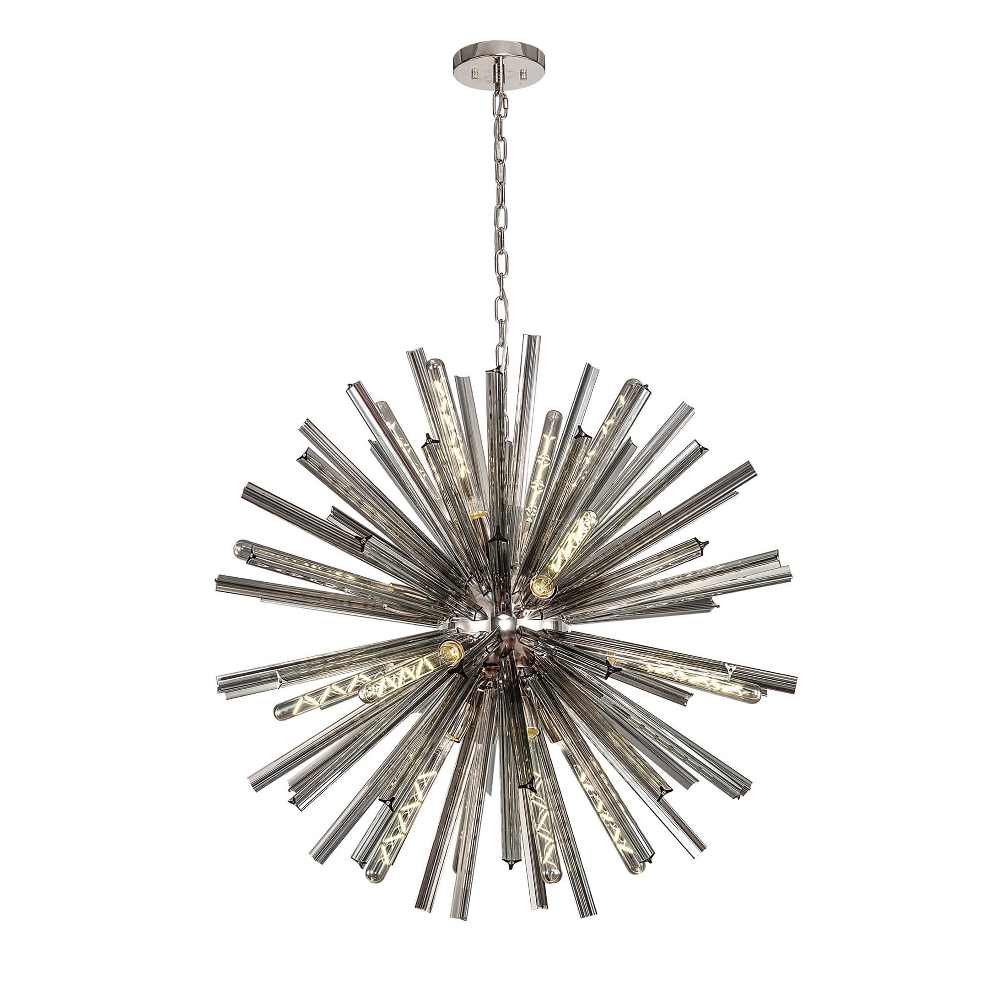 Fabula Wordworth 16 Light Round Pendant - Polished Nickel & Smoke Glass