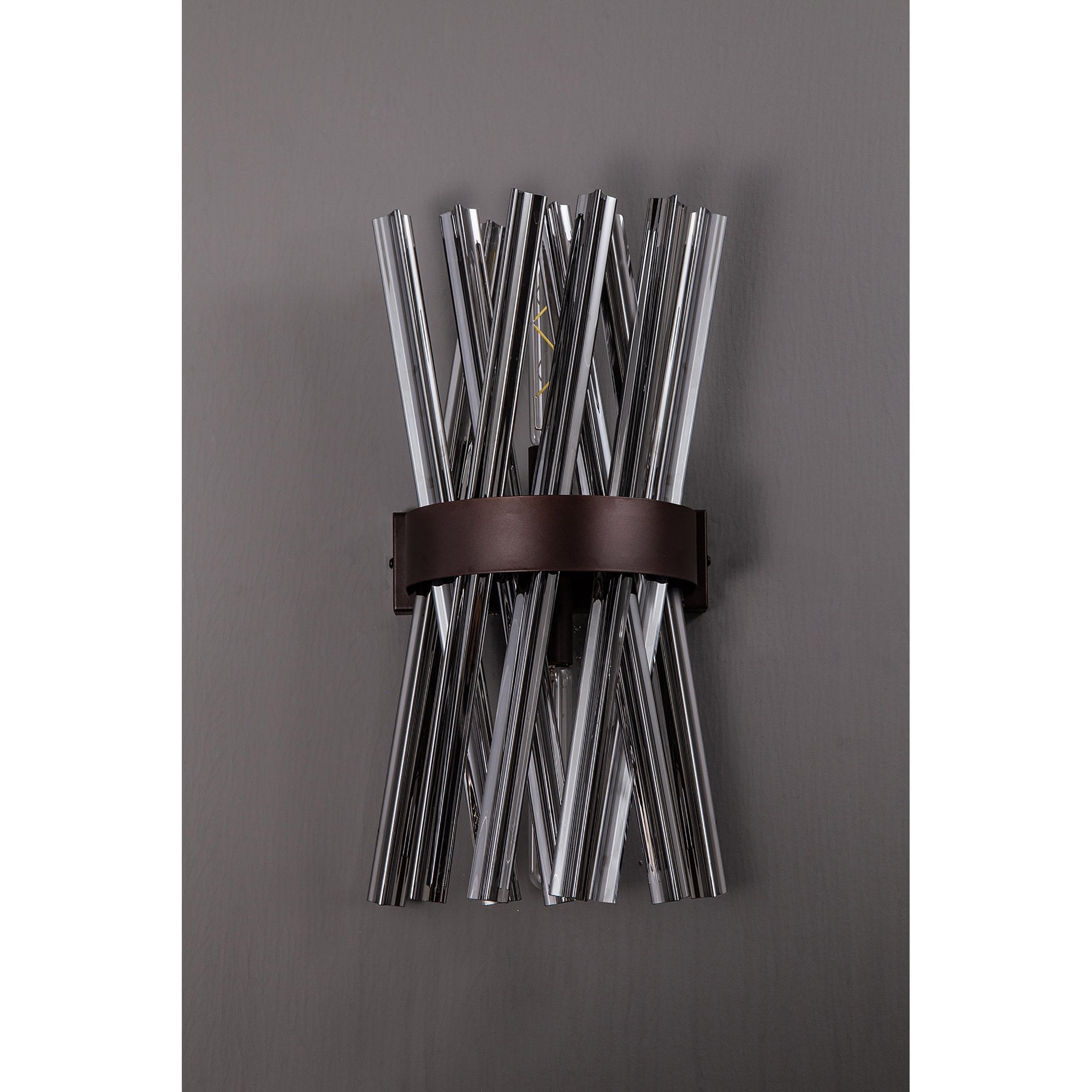 Fabula Wordworth 2 Light Wall Light - Brown Oxide & Smoke Glass