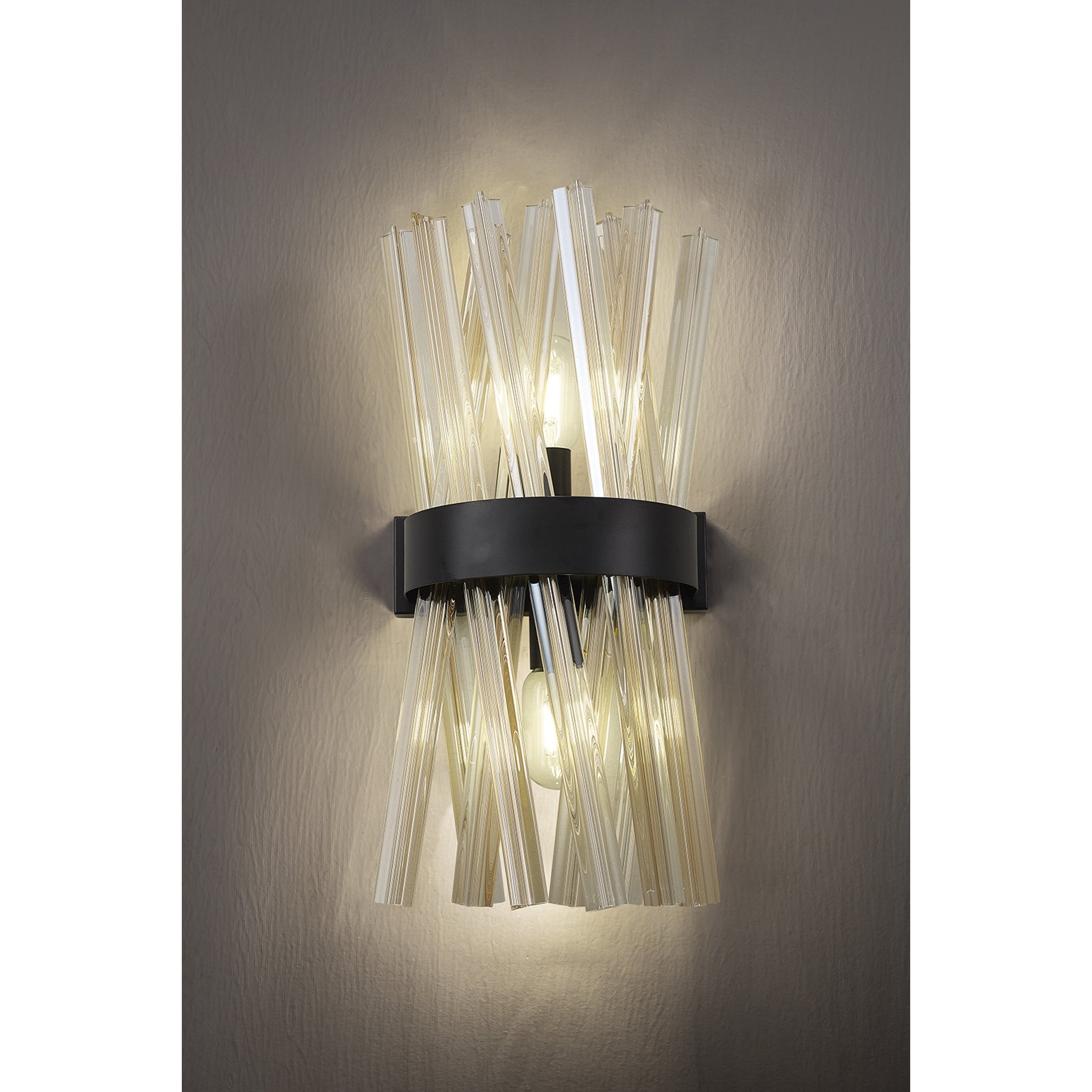 Fabula Wordworth 2 Light Wall Light - Matt Black & Champagne Glass