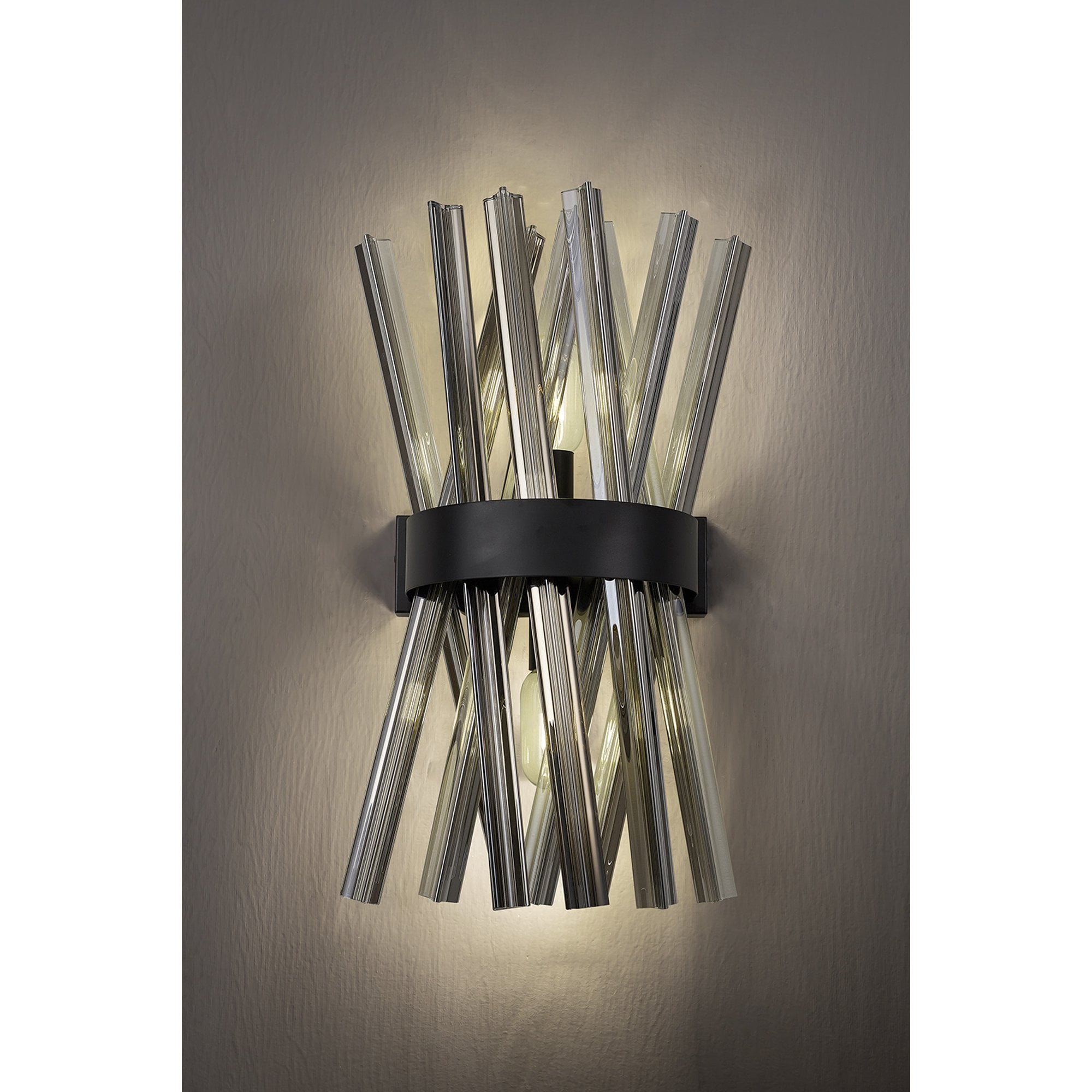 Fabula Wordworth 2 Light Wall Light - Matt Black & Smoke Glass