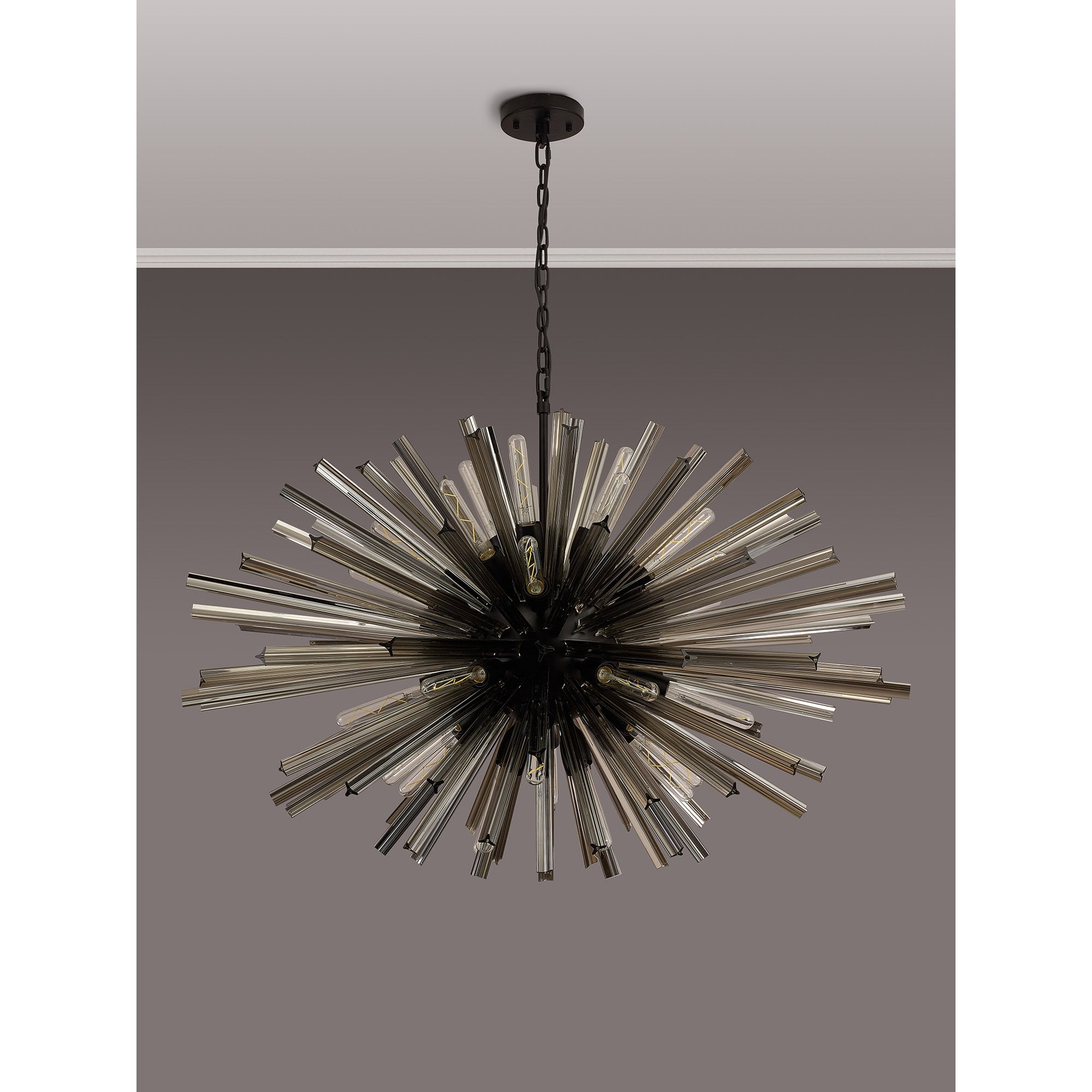 Fabula Wordworth 32 Light Oval Pendant - Matt Black & Smoke Glass