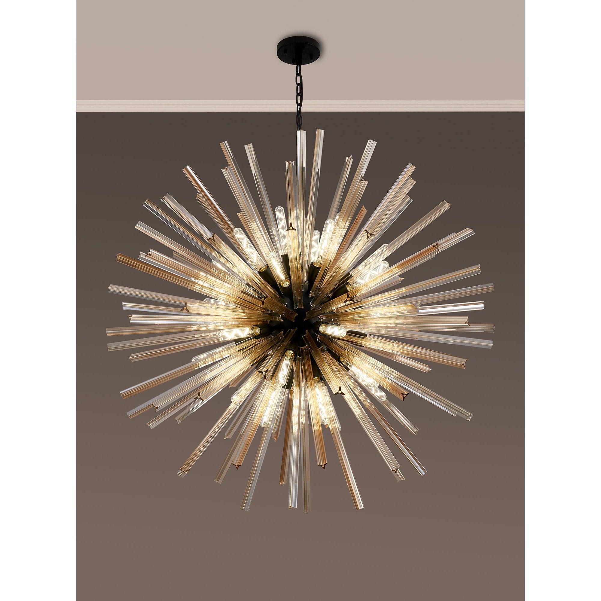 Fabula Wordworth 32 Light Round Pendant - Matt Black & Champagne Glass