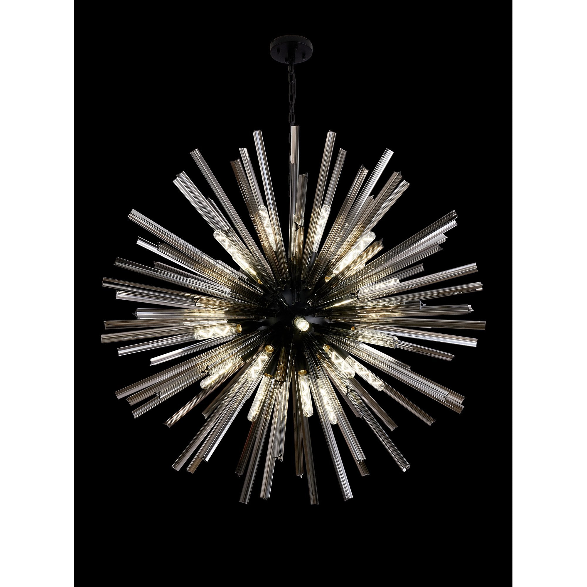 Fabula Wordworth 32 Light Round Pendant - Matt Black & Smoke Glass