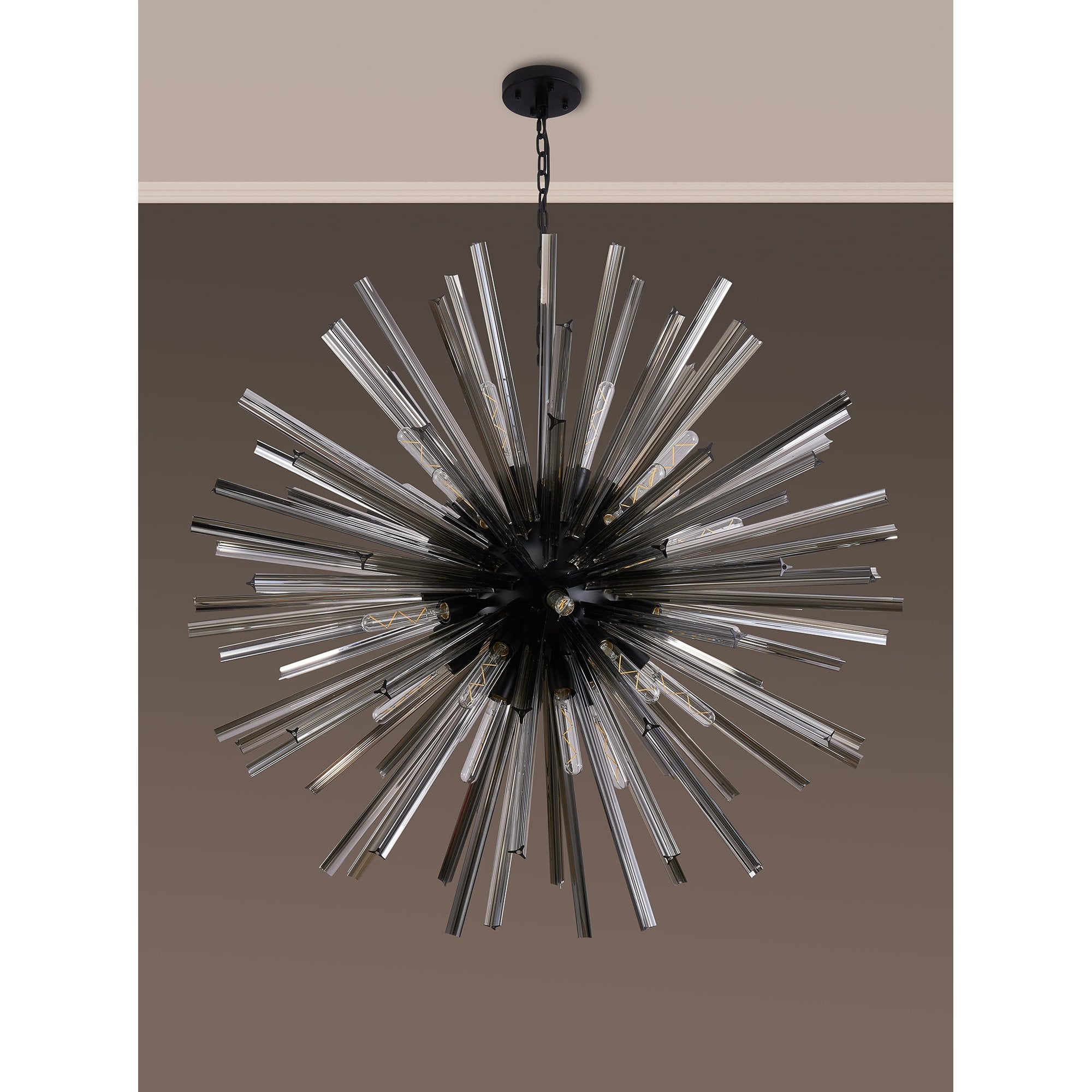 Fabula Wordworth 32 Light Round Pendant - Matt Black & Smoke Glass