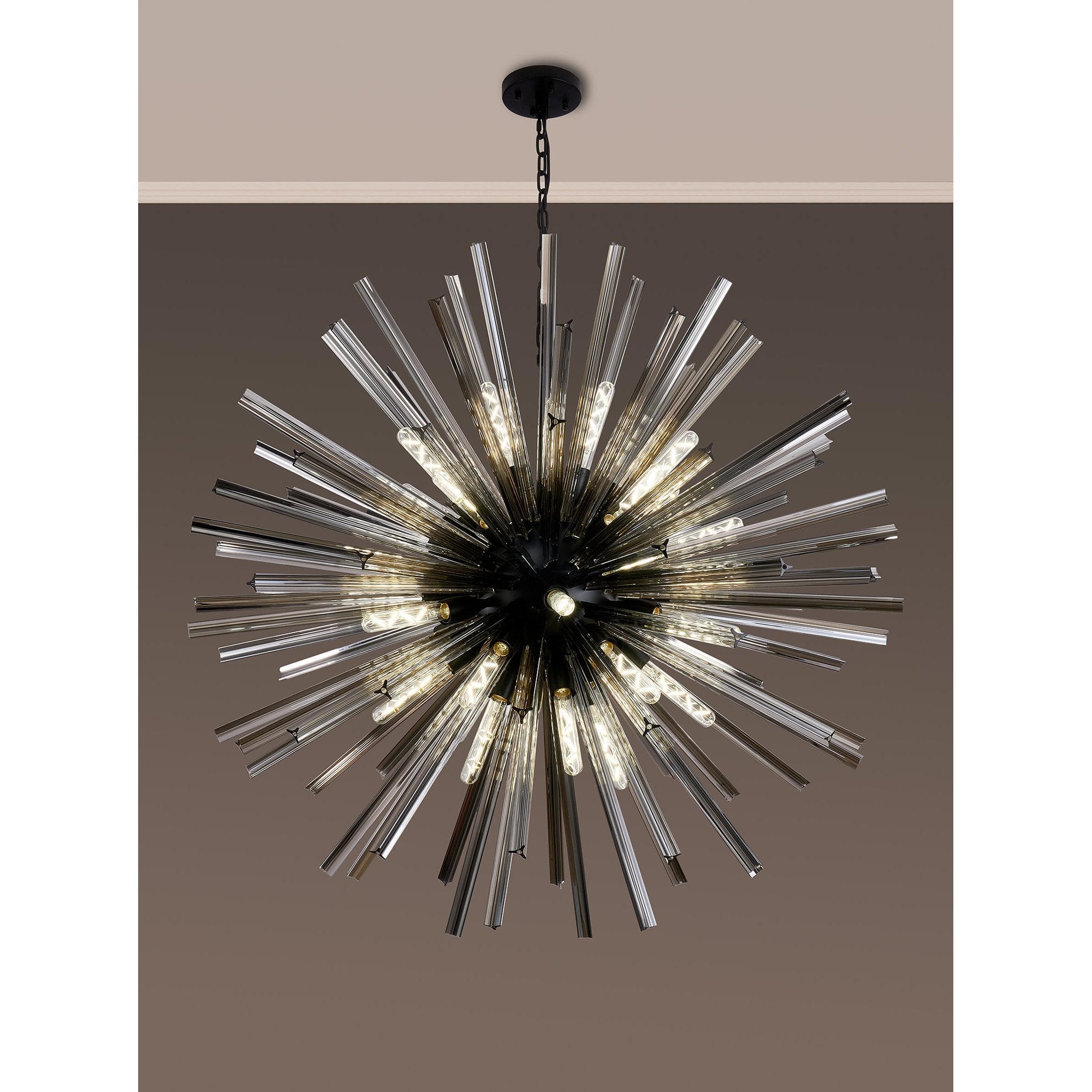 Fabula Wordworth 32 Light Round Pendant - Matt Black & Smoke Glass