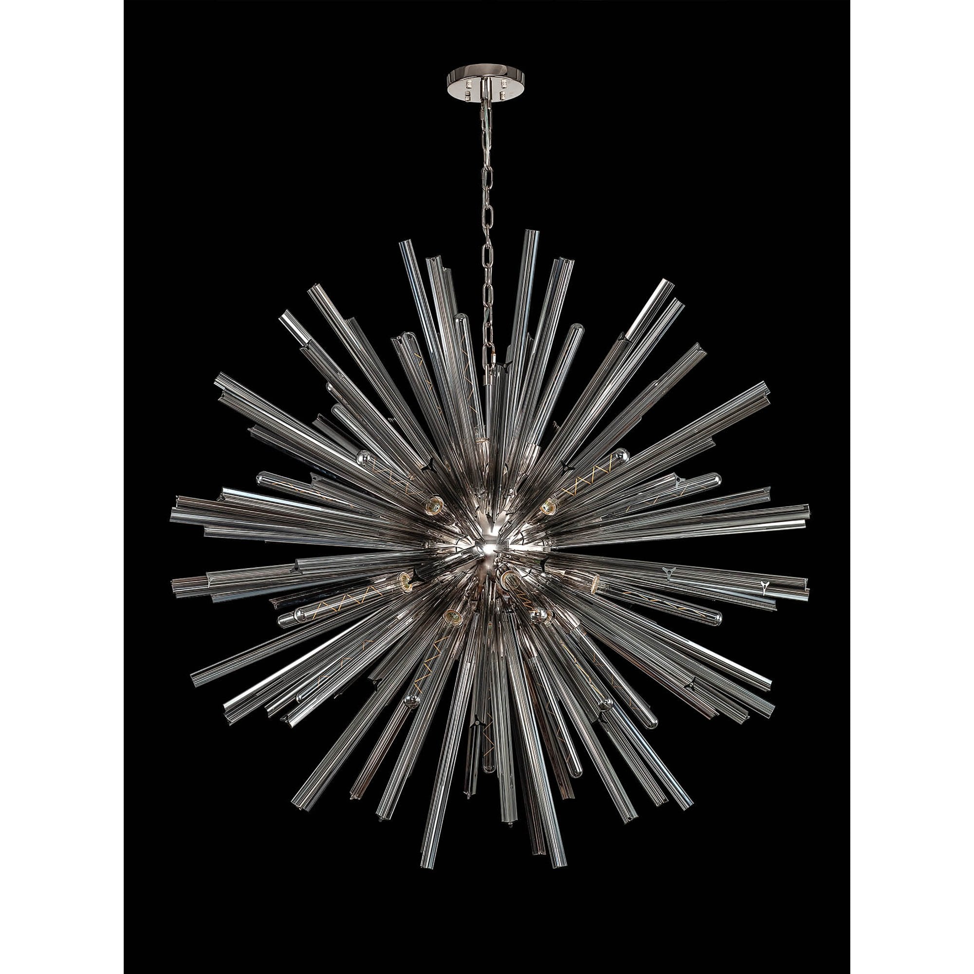 Fabula Wordworth 32 Light Round Pendant - Polished Nickel & Smoke Glass