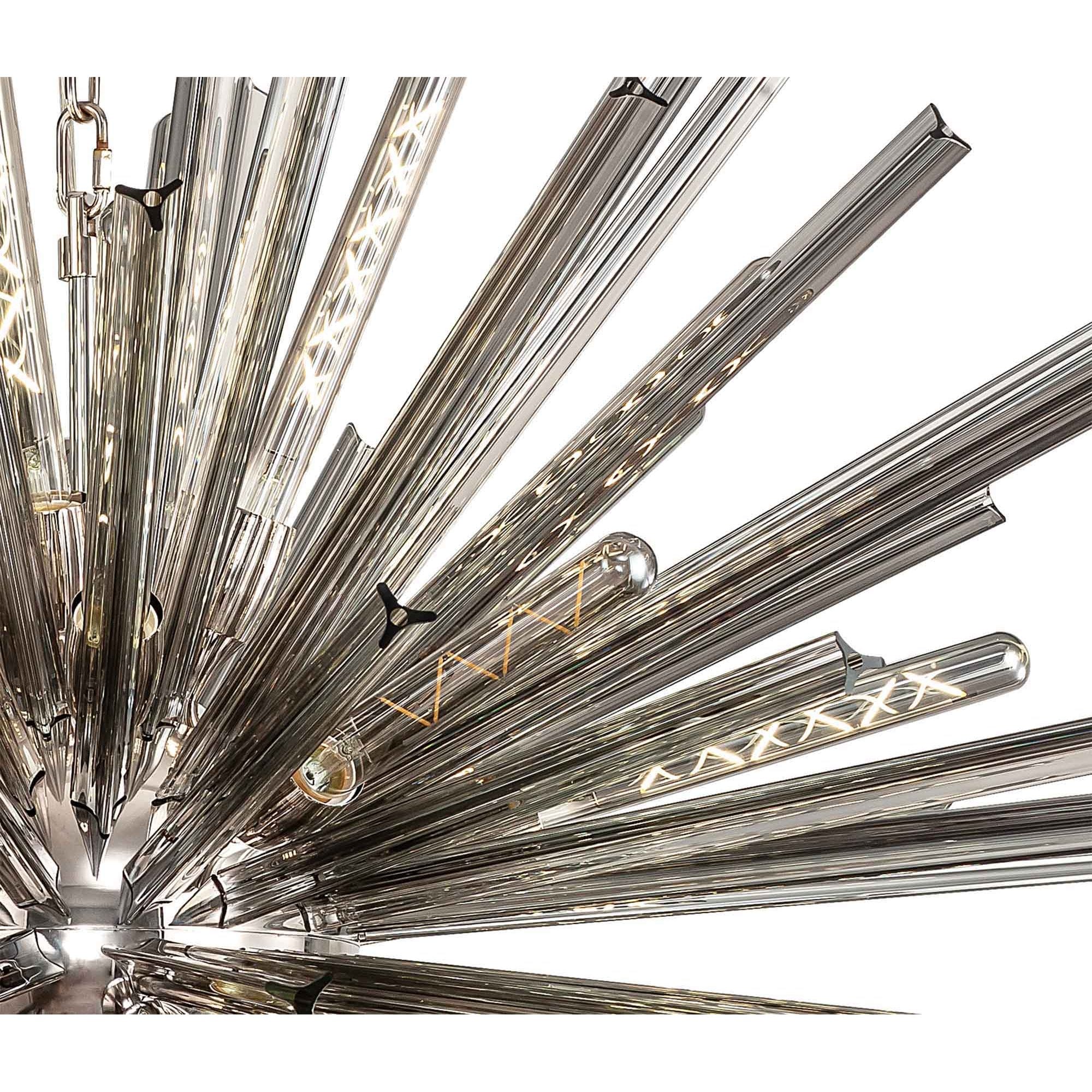 Fabula Wordworth 32 Light Round Pendant - Polished Nickel & Smoke Glass