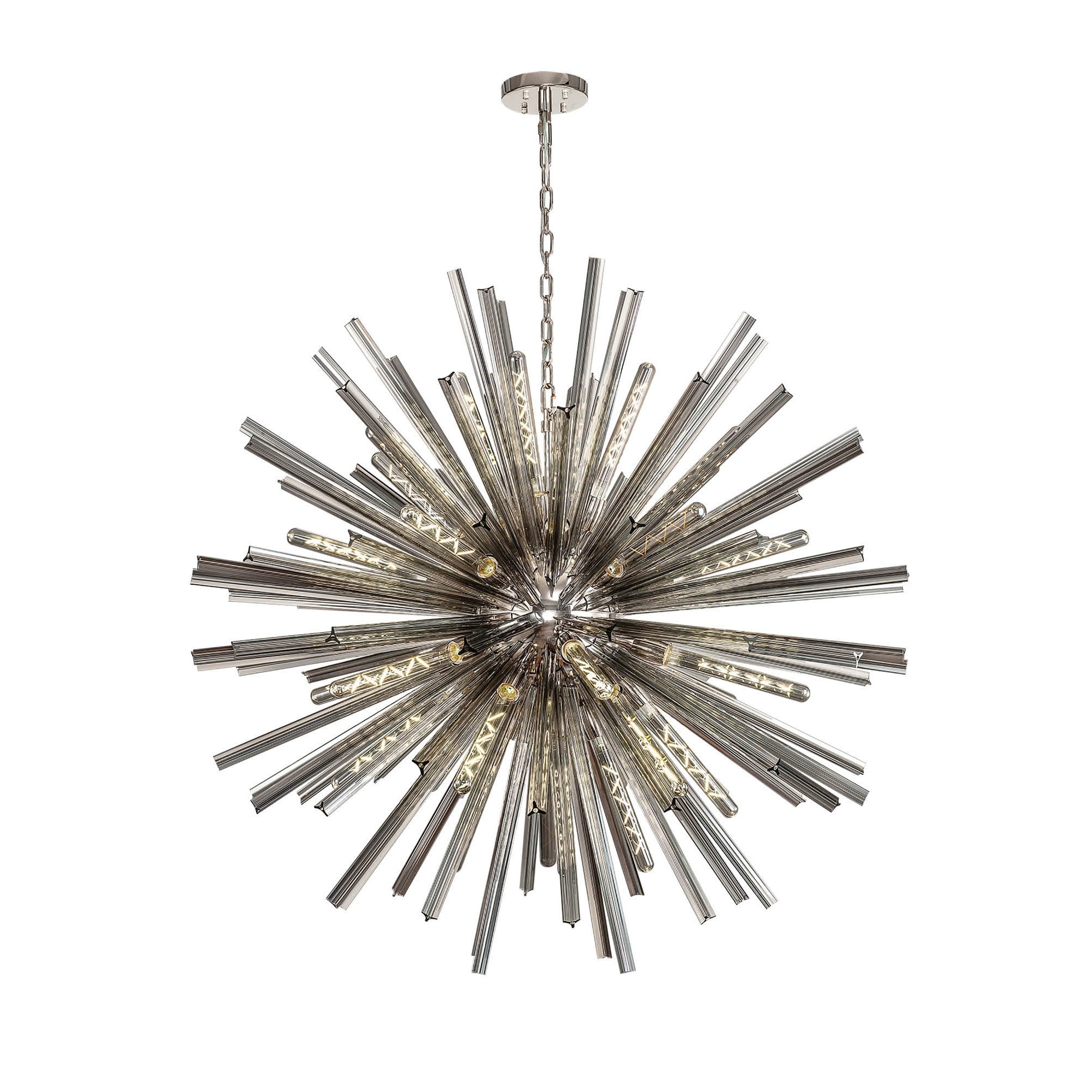 Fabula Wordworth 32 Light Round Pendant - Polished Nickel & Smoke Glass